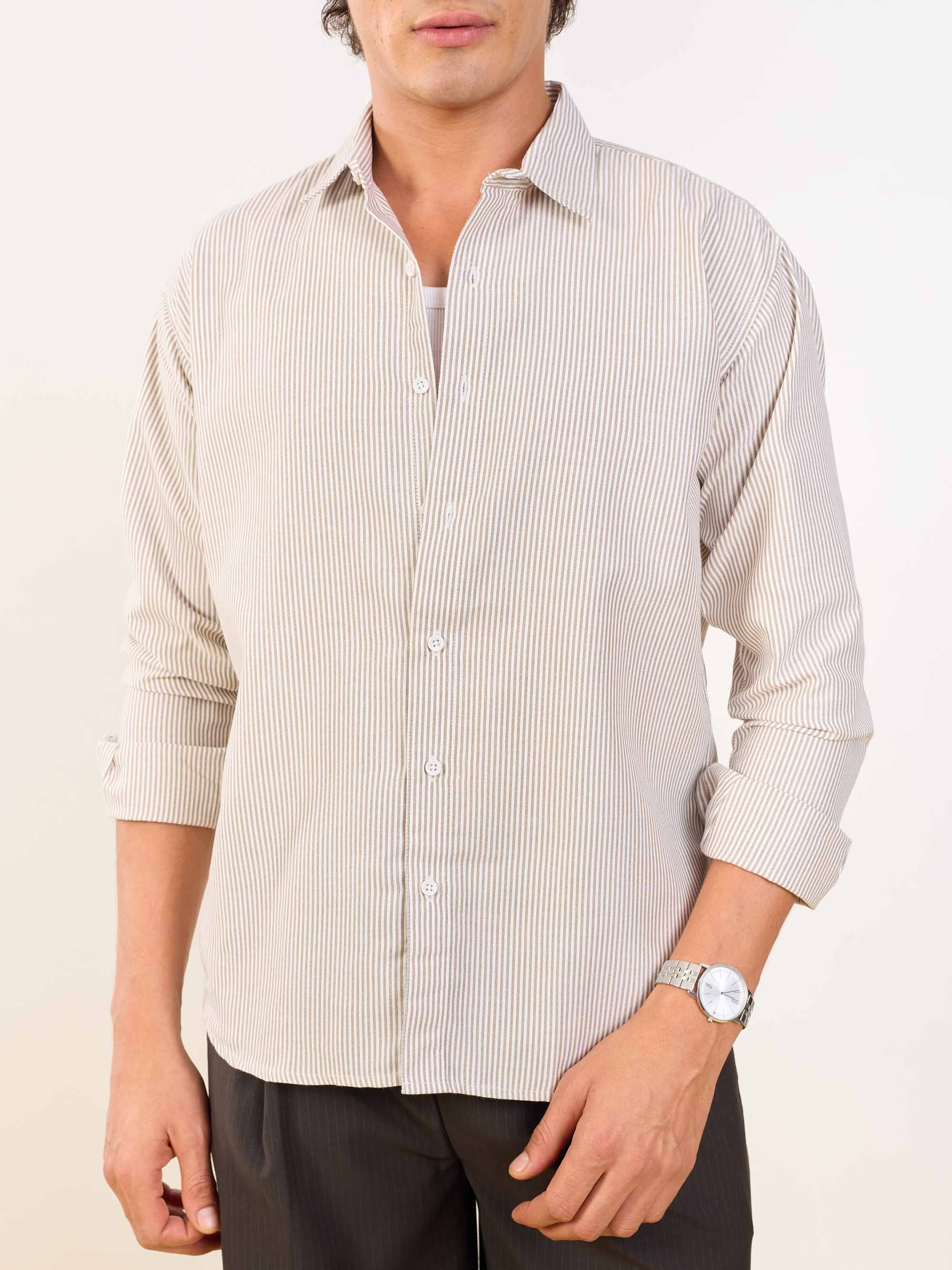 Relaxed Fit Brown Striped Shirt - Image 6