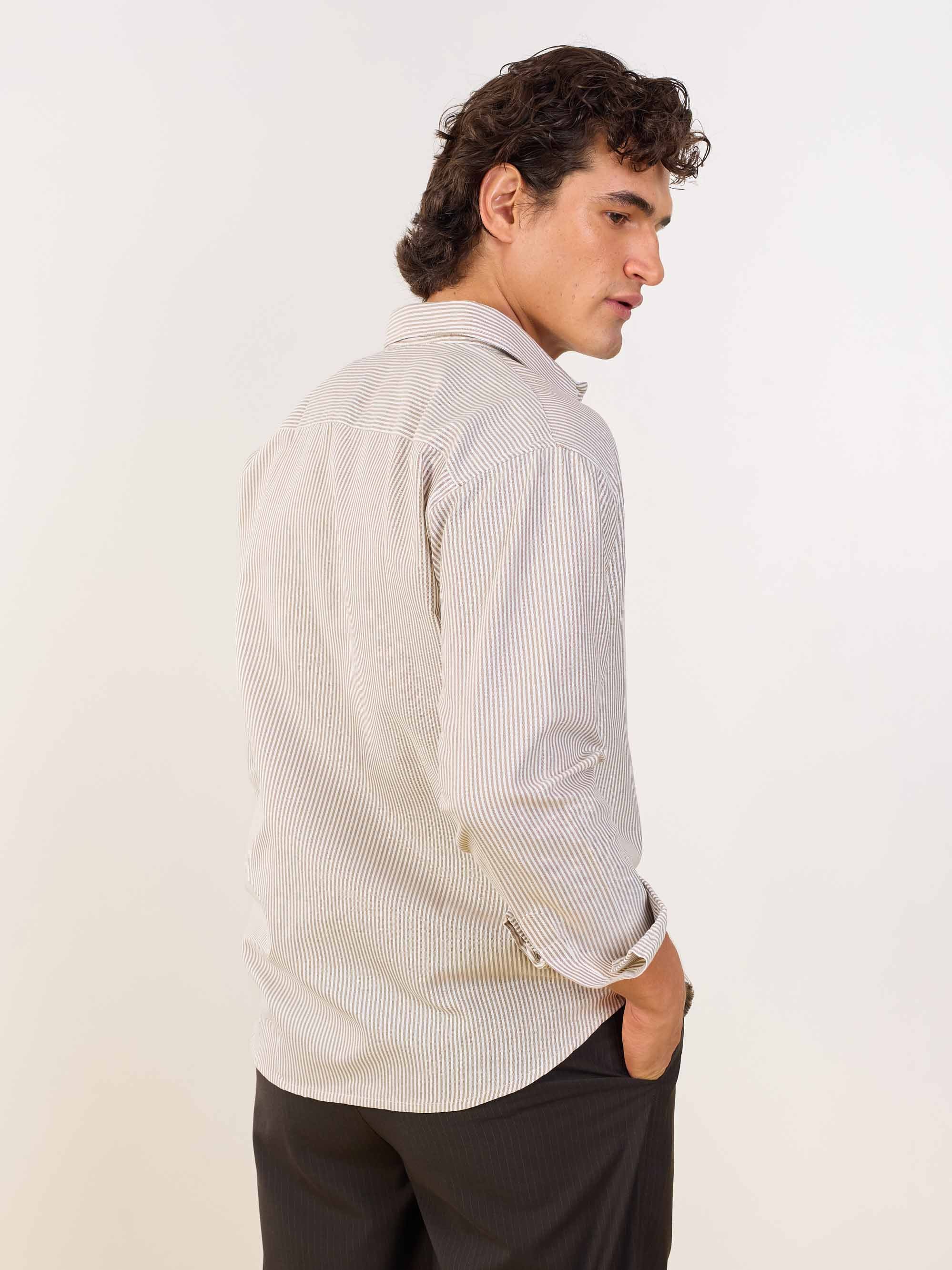 Relaxed Fit Brown Striped Shirt - Image 7