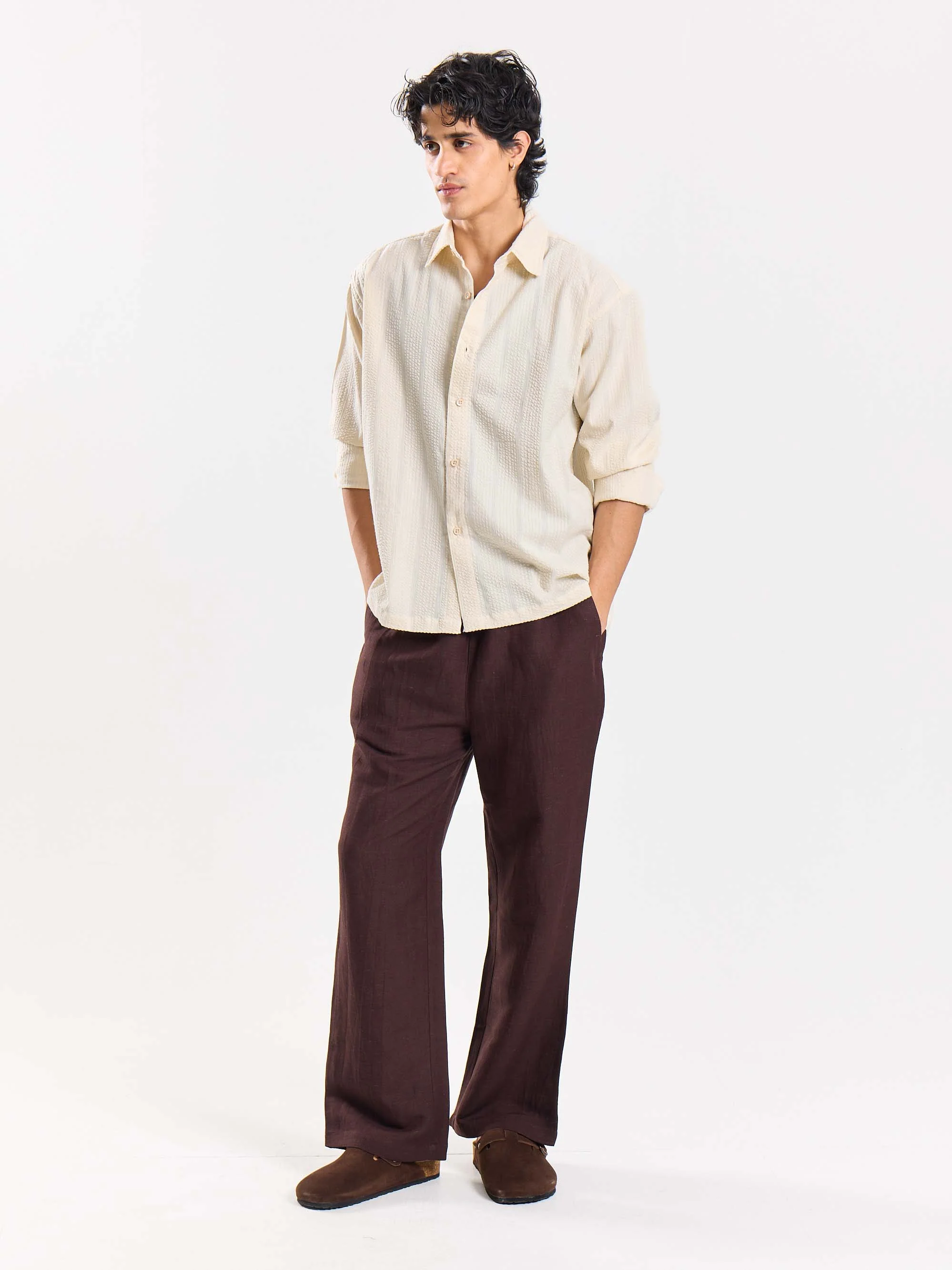 Relaxed Fit Cream Textured Shirt - Image 4