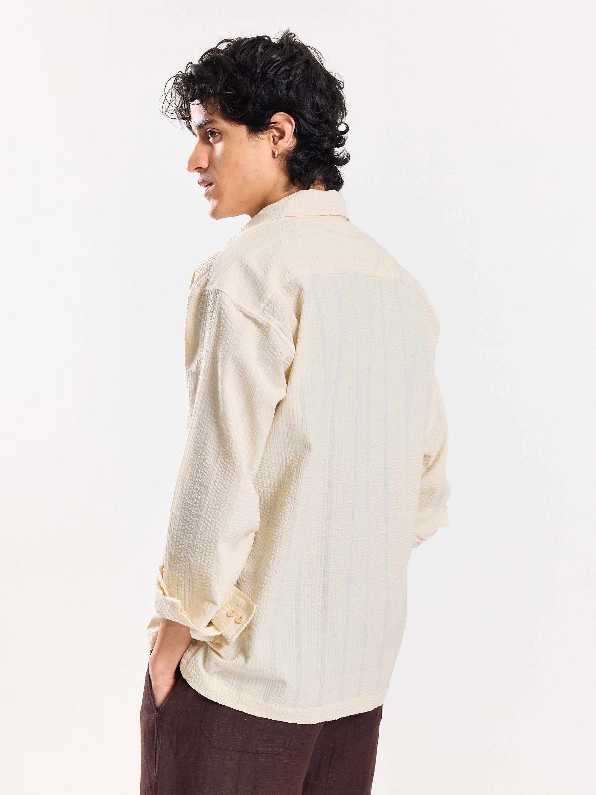 Relaxed Fit Cream Textured Shirt - Image 7