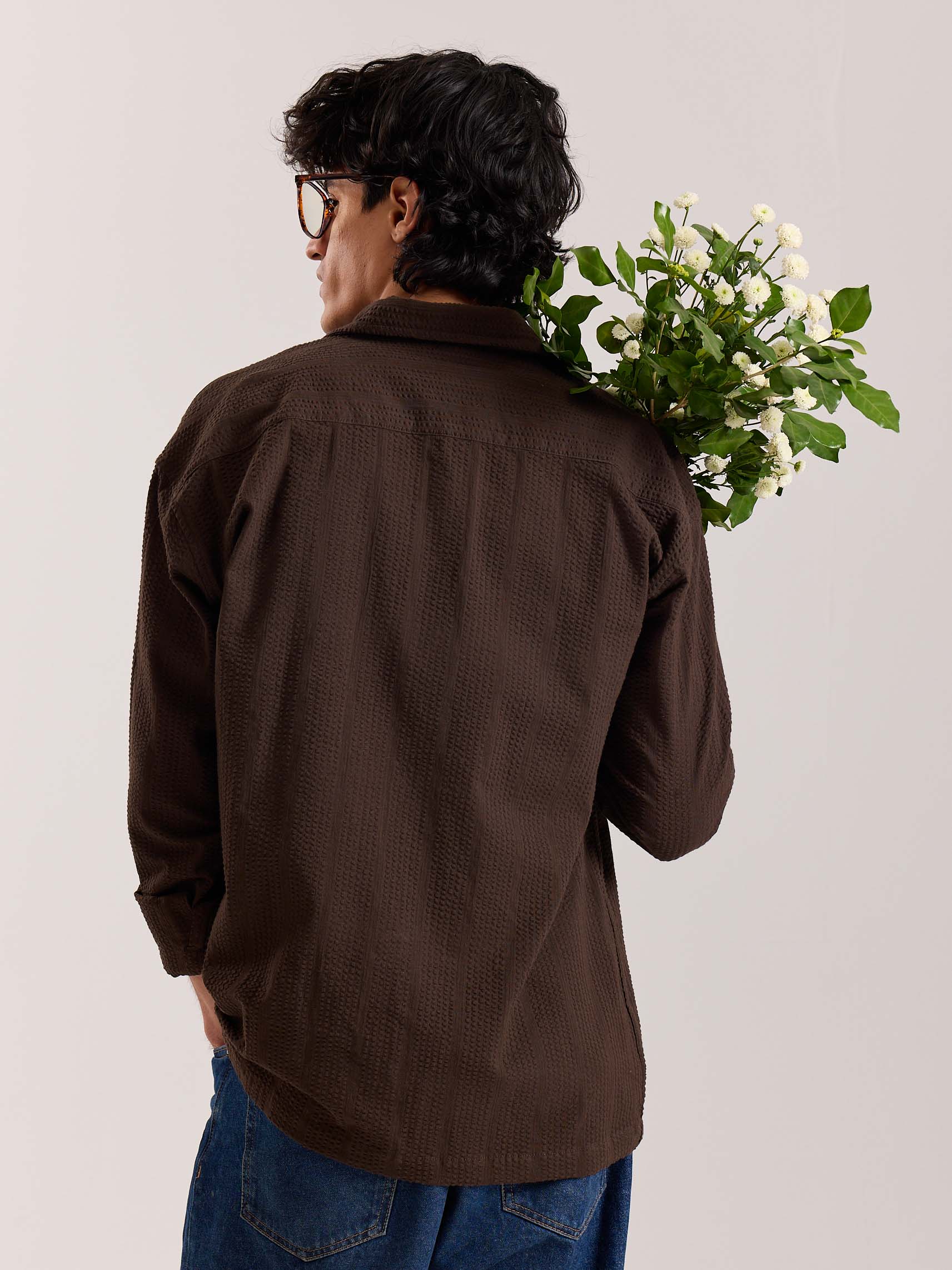 Relaxed Fit Dark Brown Textured Shirt - Image 6