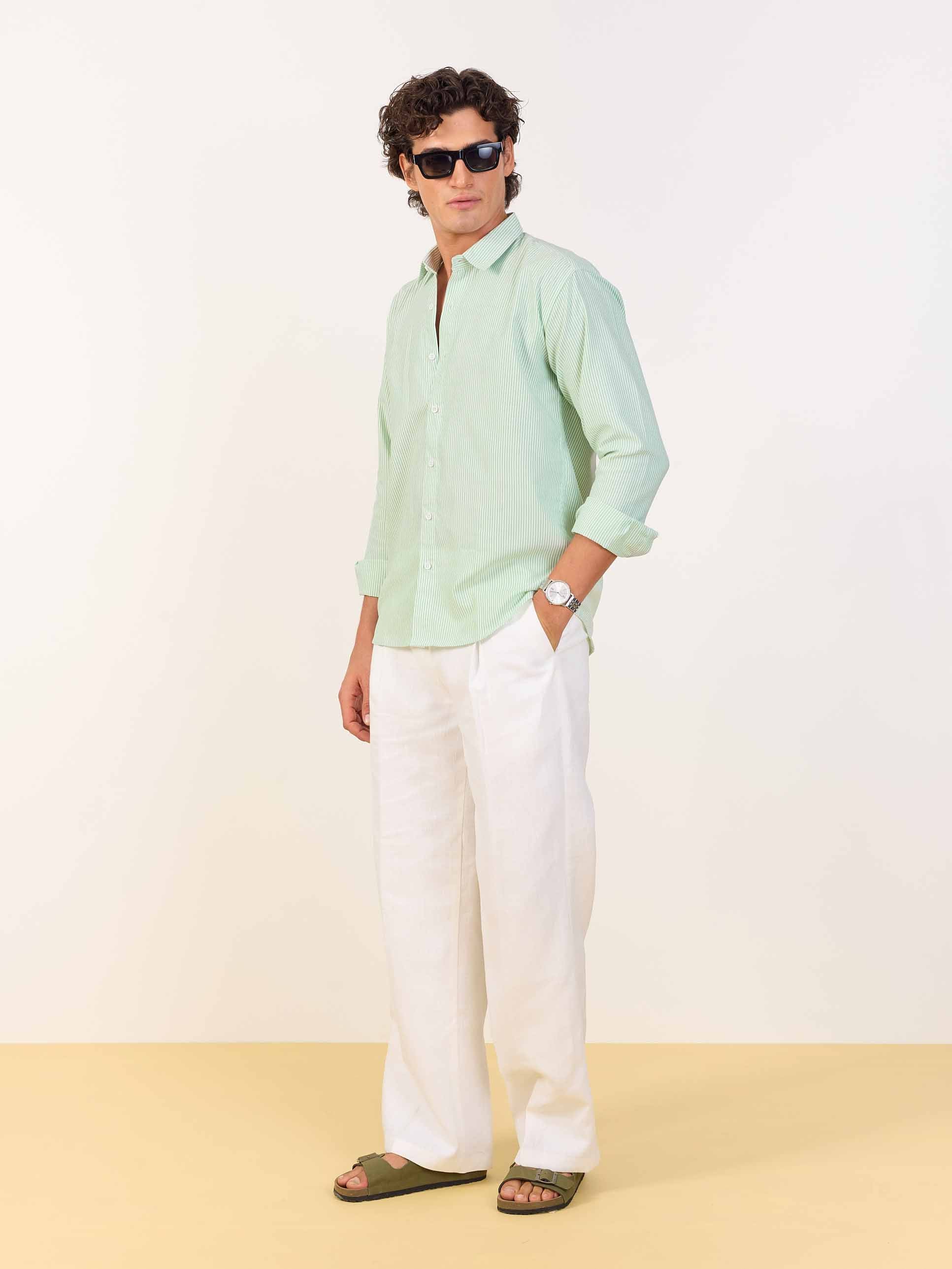 Relaxed Fit Green Striped Shirt - Image 3