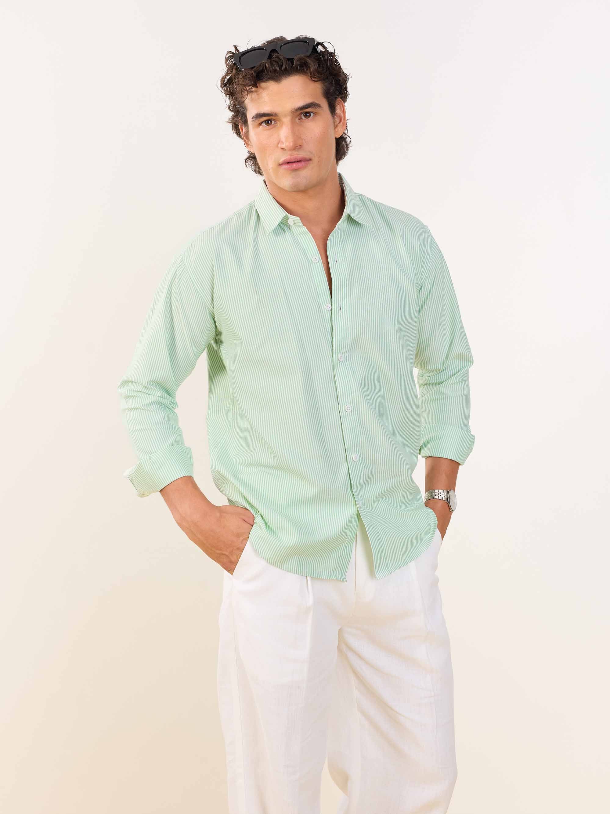 Relaxed Fit Green Striped Shirt - Image 5