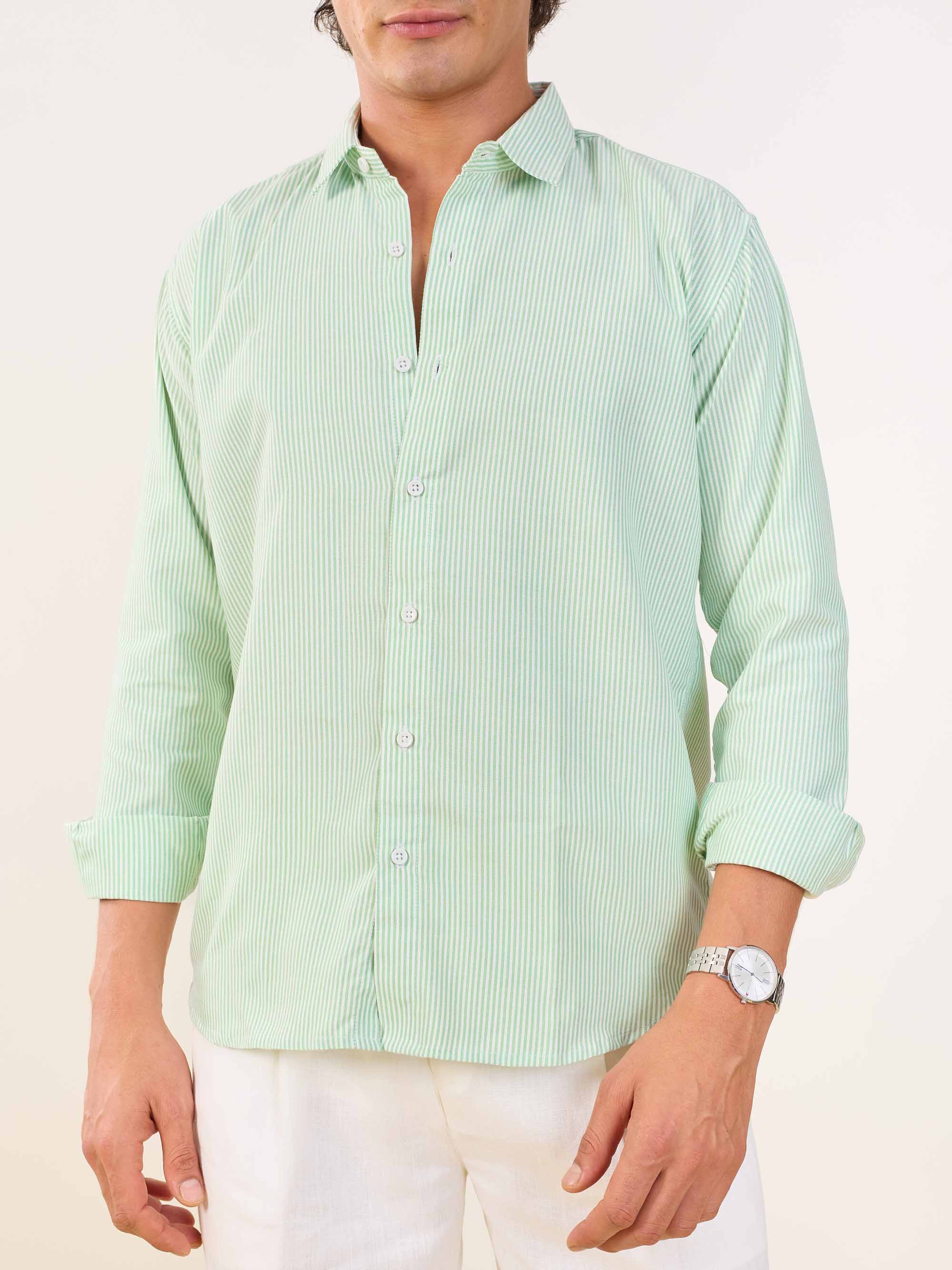 Relaxed Fit Green Striped Shirt - Image 6