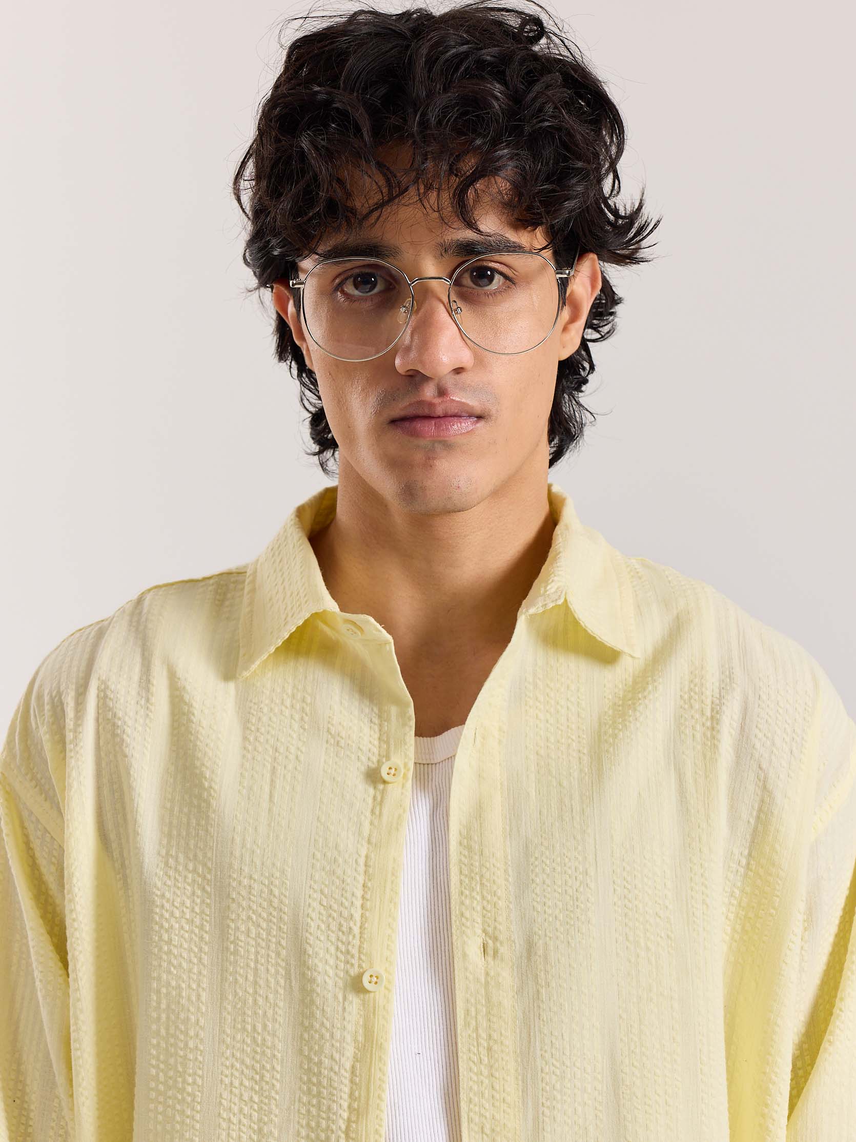 Relaxed Fit Light Yellow Textured Shirt - Image 3