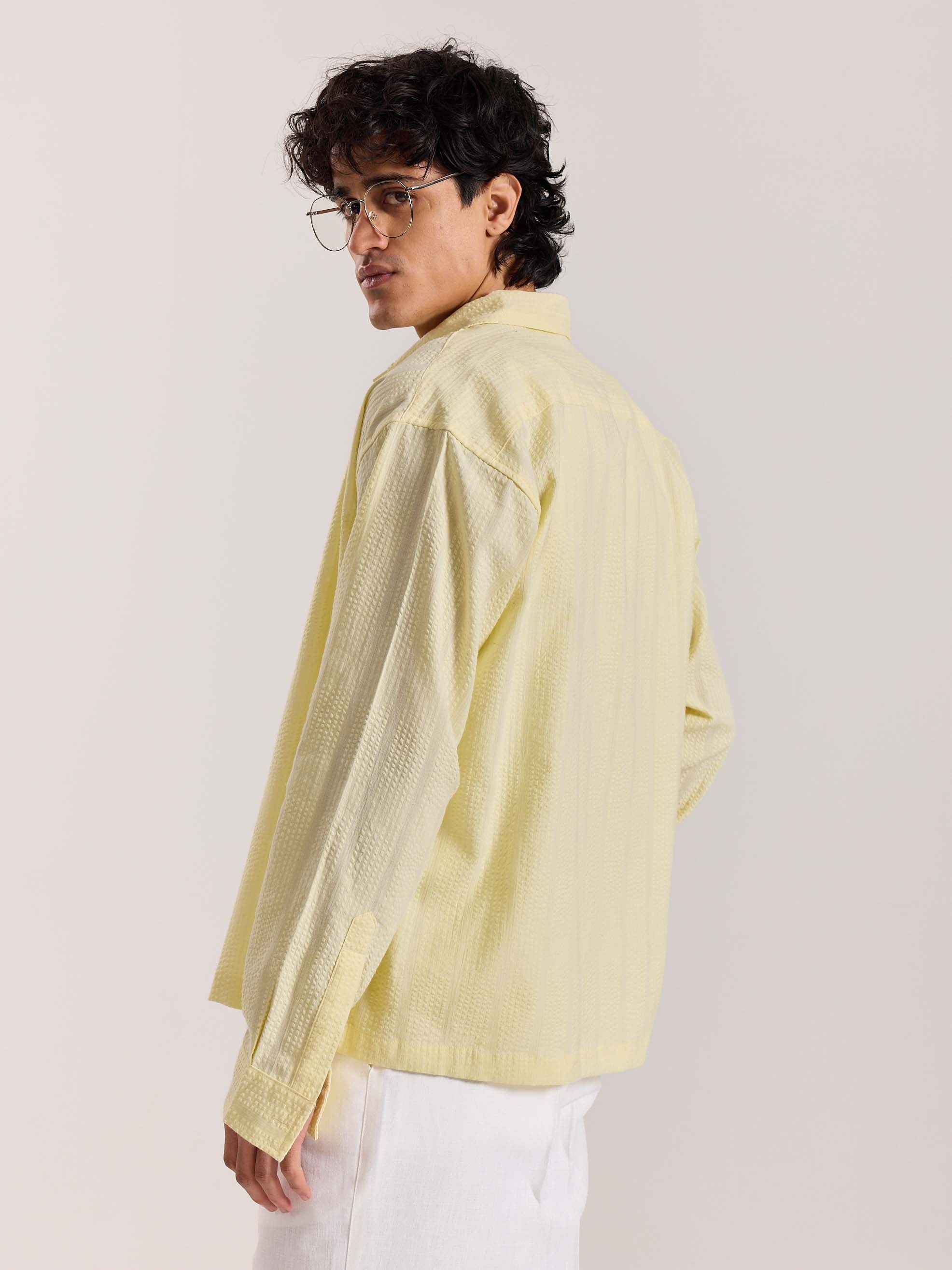 Relaxed Fit Light Yellow Textured Shirt - Image 6