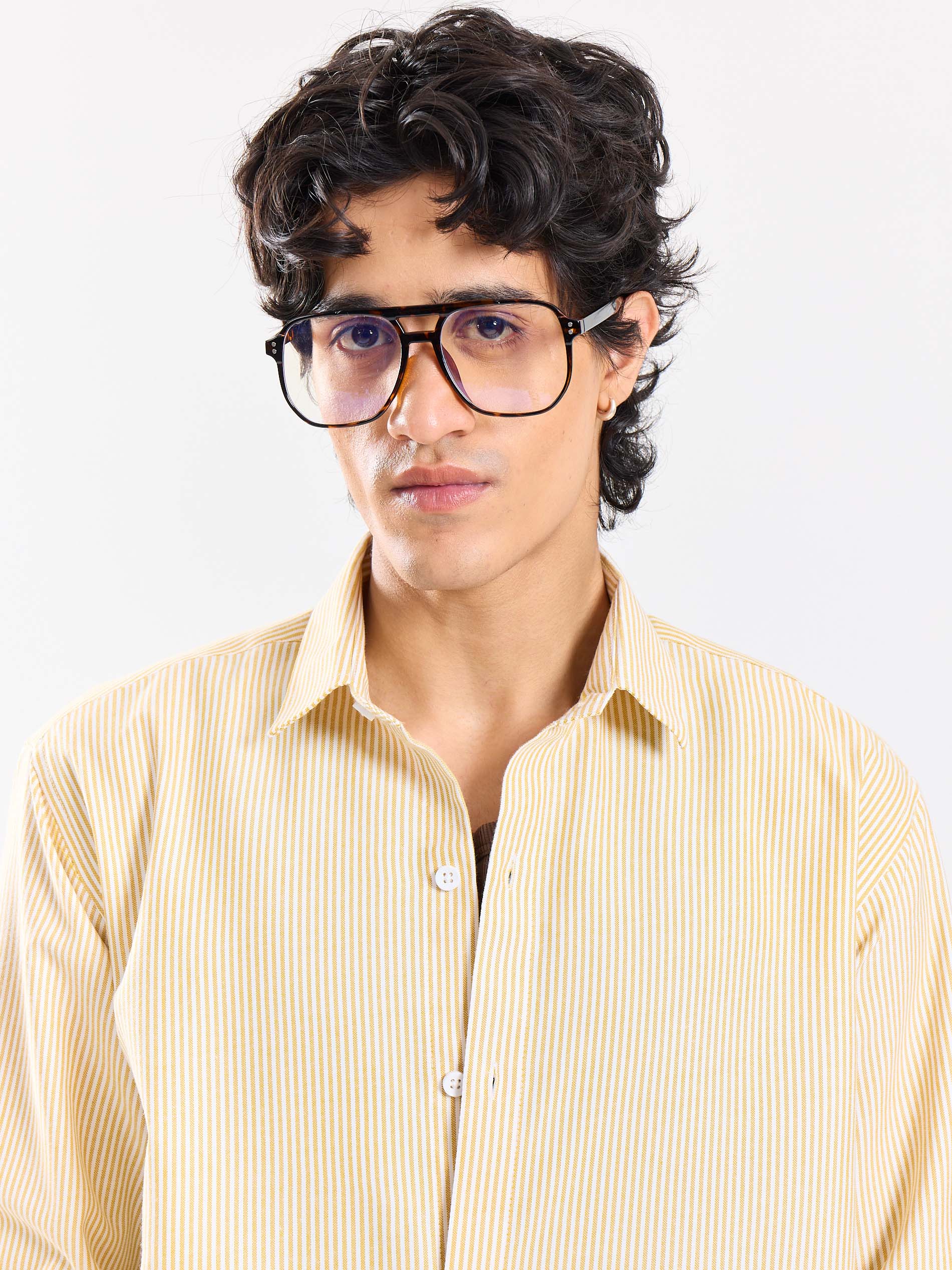 Relaxed Fit Mustard Striped Shirt - Image 3