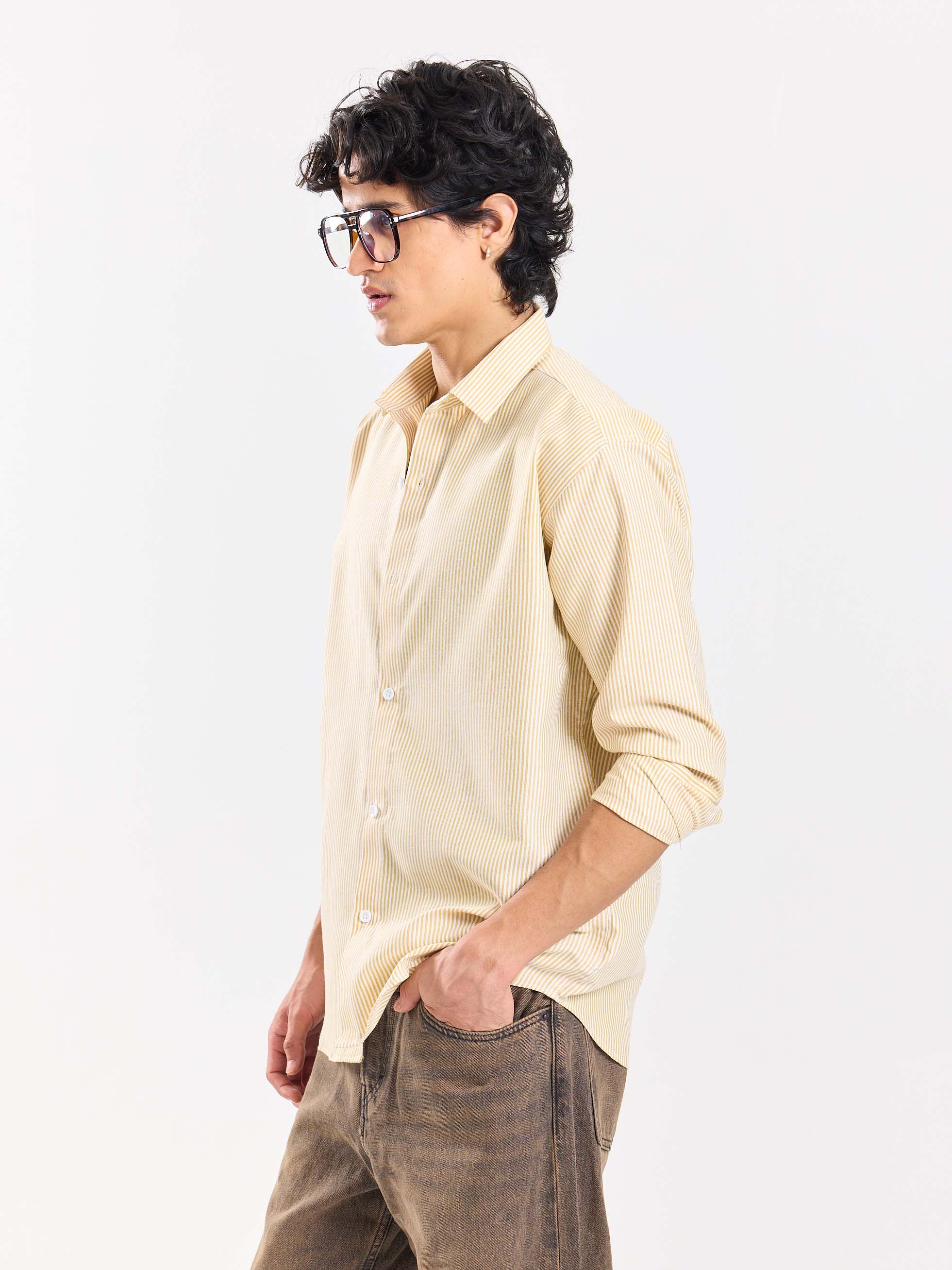 Relaxed Fit Mustard Striped Shirt - Image 4