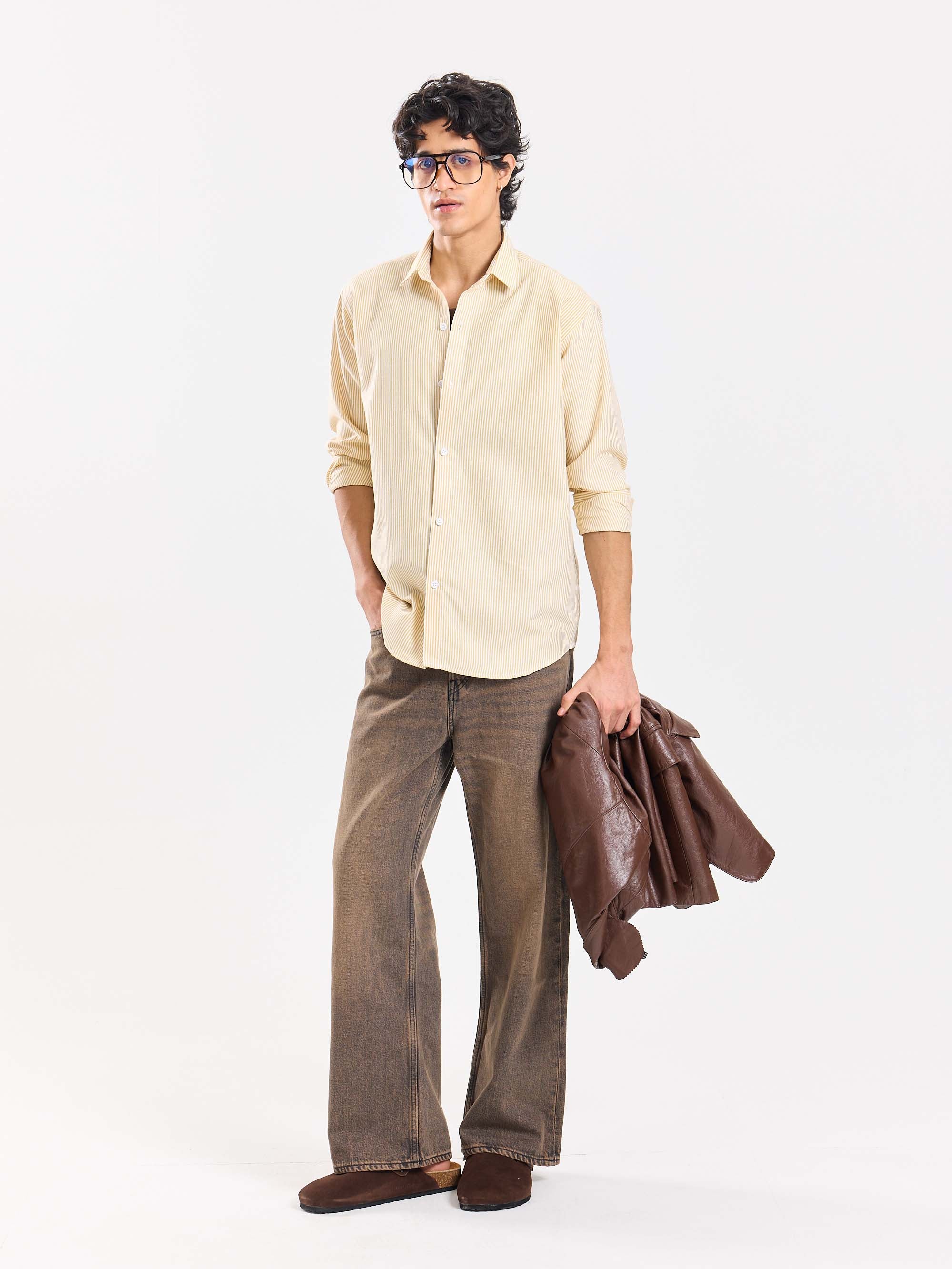 Relaxed Fit Mustard Striped Shirt - Image 5