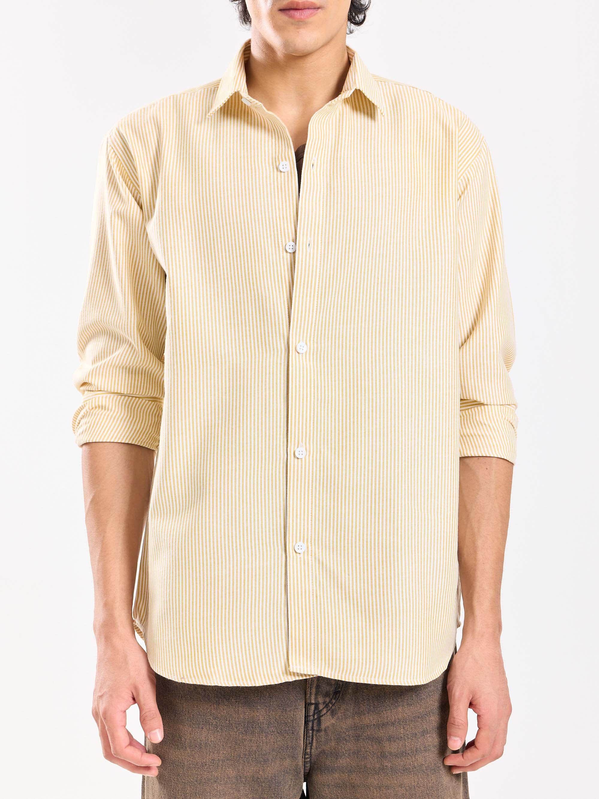 Relaxed Fit Mustard Striped Shirt - Image 6