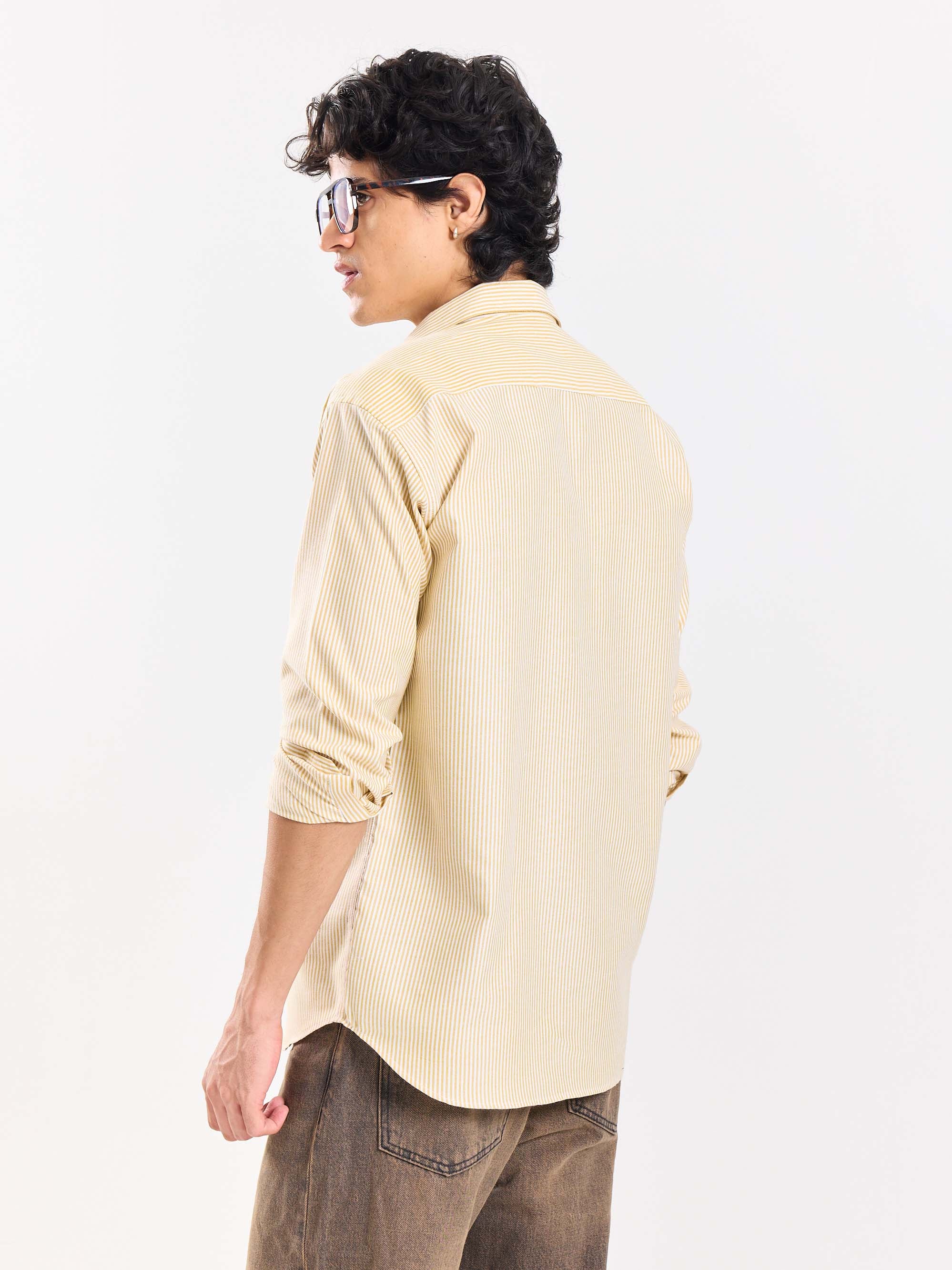 Relaxed Fit Mustard Striped Shirt - Image 7