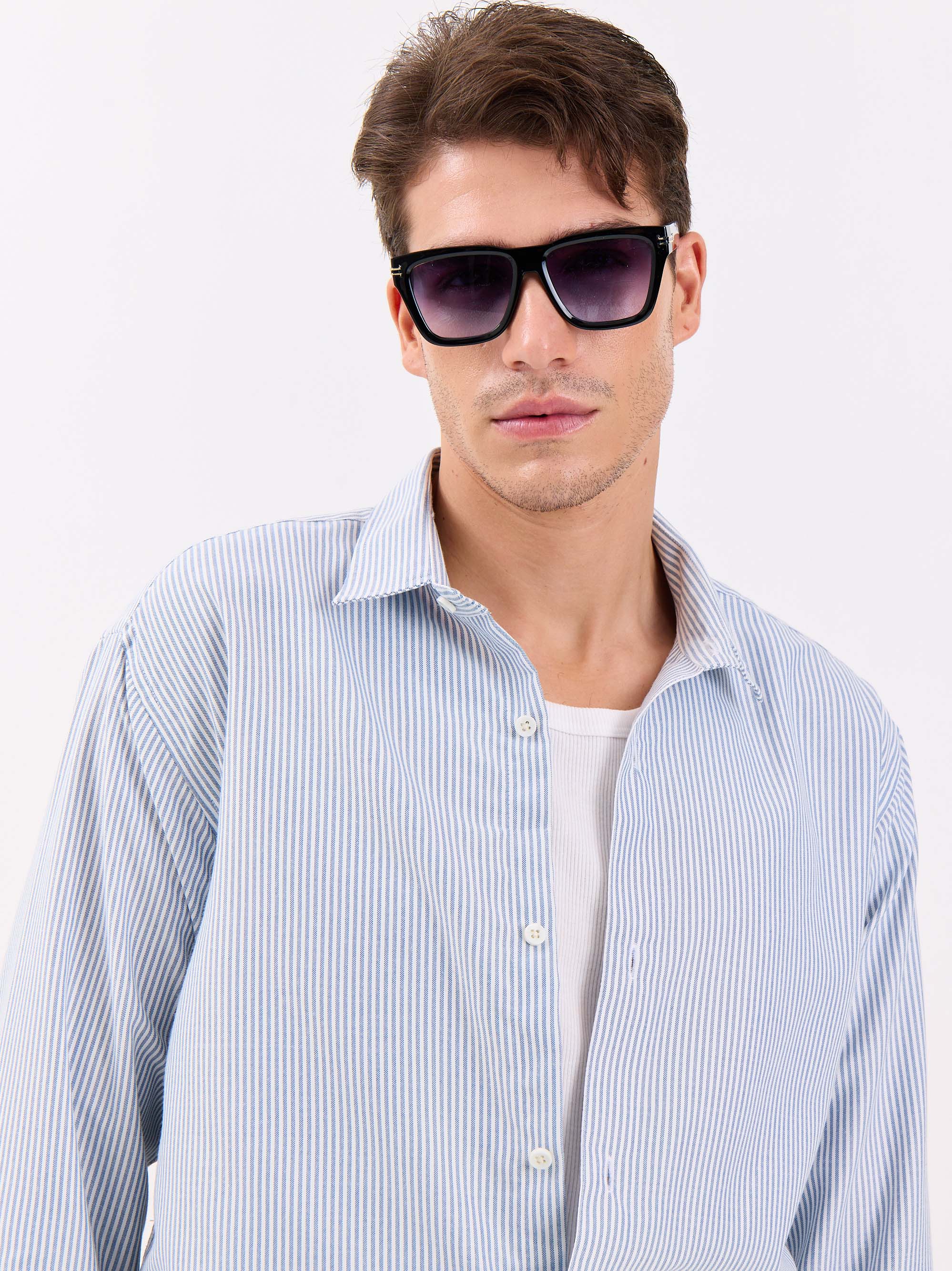 Relaxed Fit Navy Blue Striped Shirt - Image 4