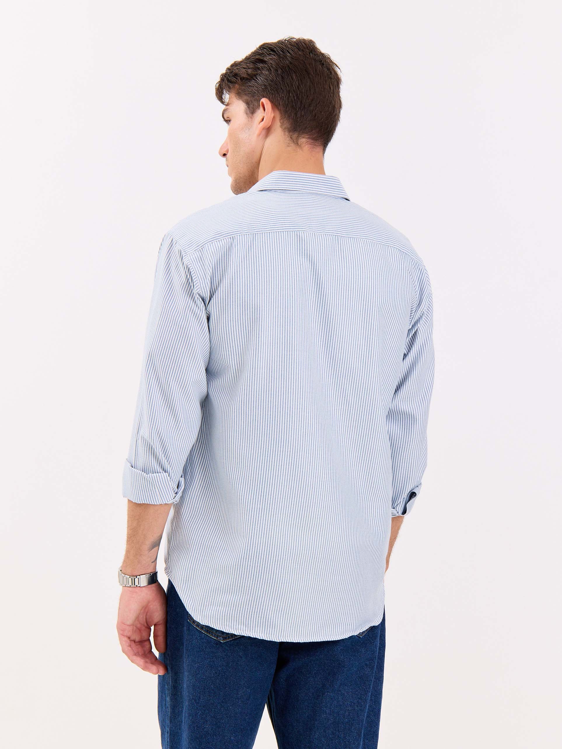 Relaxed Fit Navy Blue Striped Shirt - Image 7