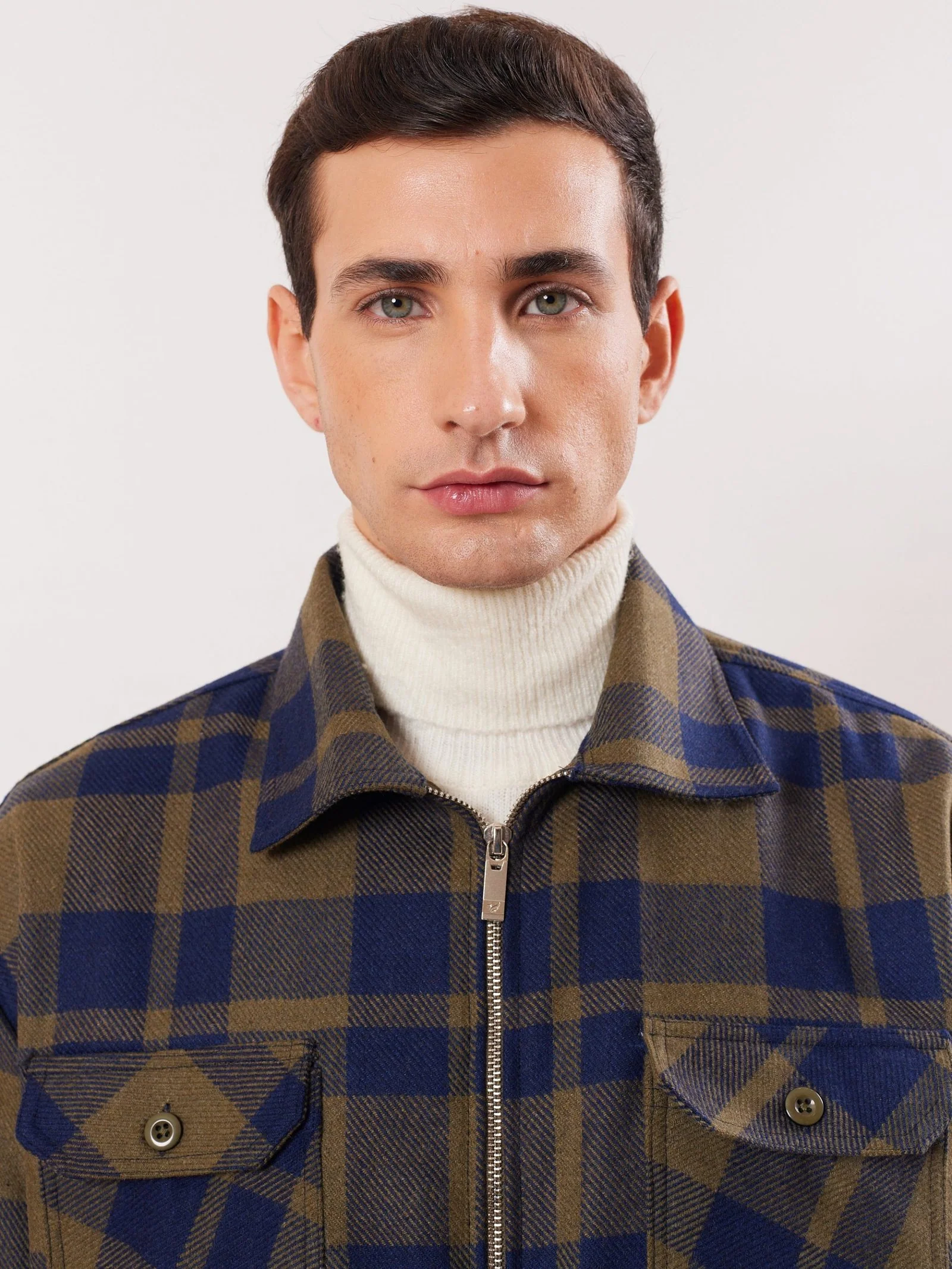 Relaxed Fit Plaid Zipper Jacket - Image 3