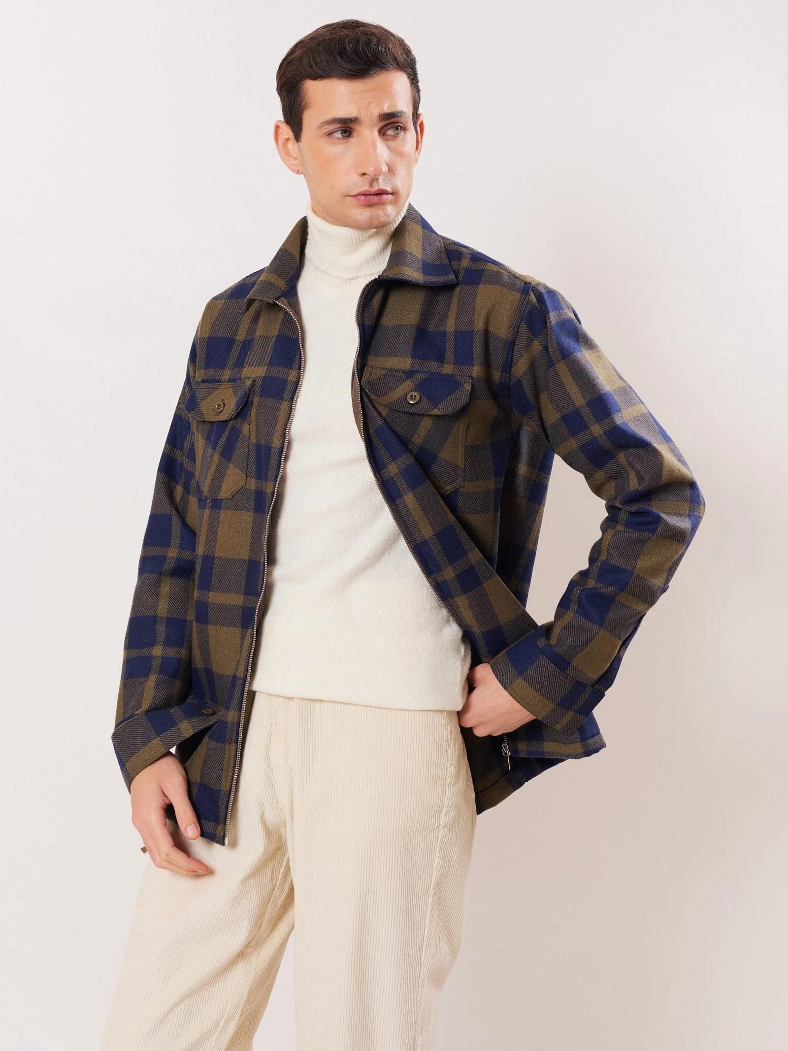 Relaxed Fit Plaid Zipper Jacket - Image 5