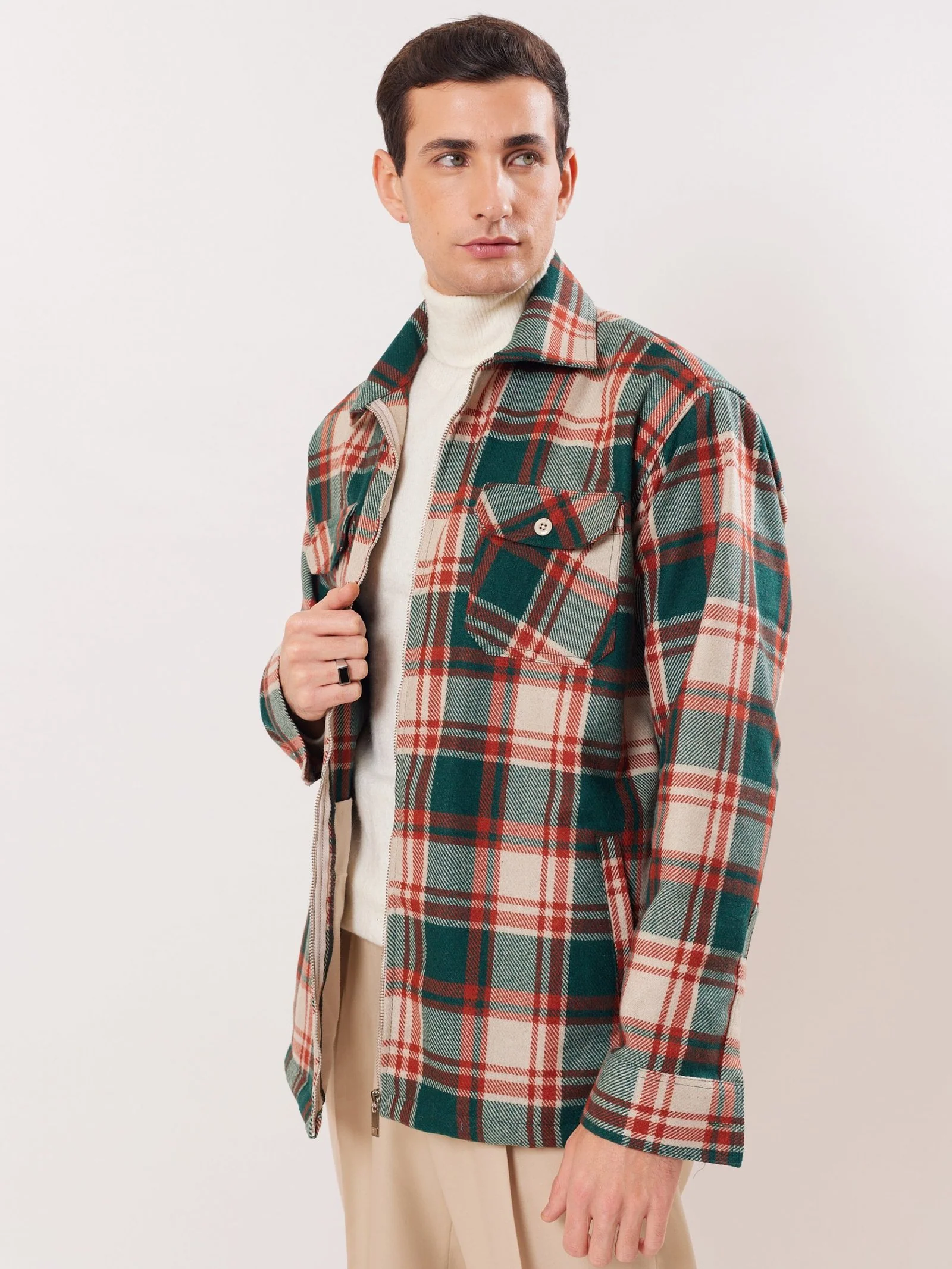 Relaxed Fit Plaid Zipper Jacket - Image 5