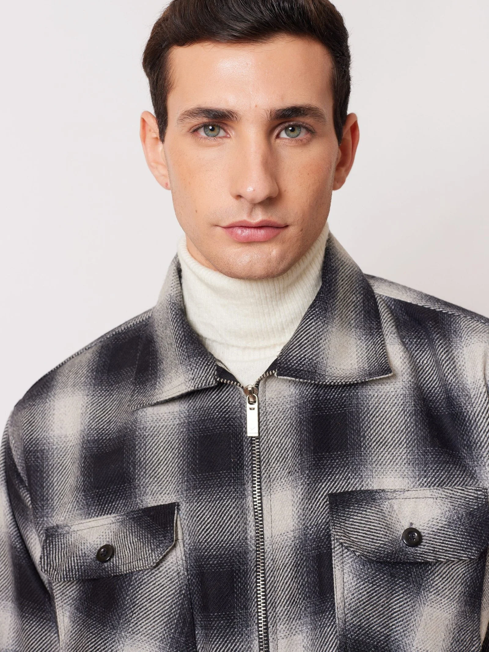 Relaxed Fit Plaid Zipper Jacket - Image 3