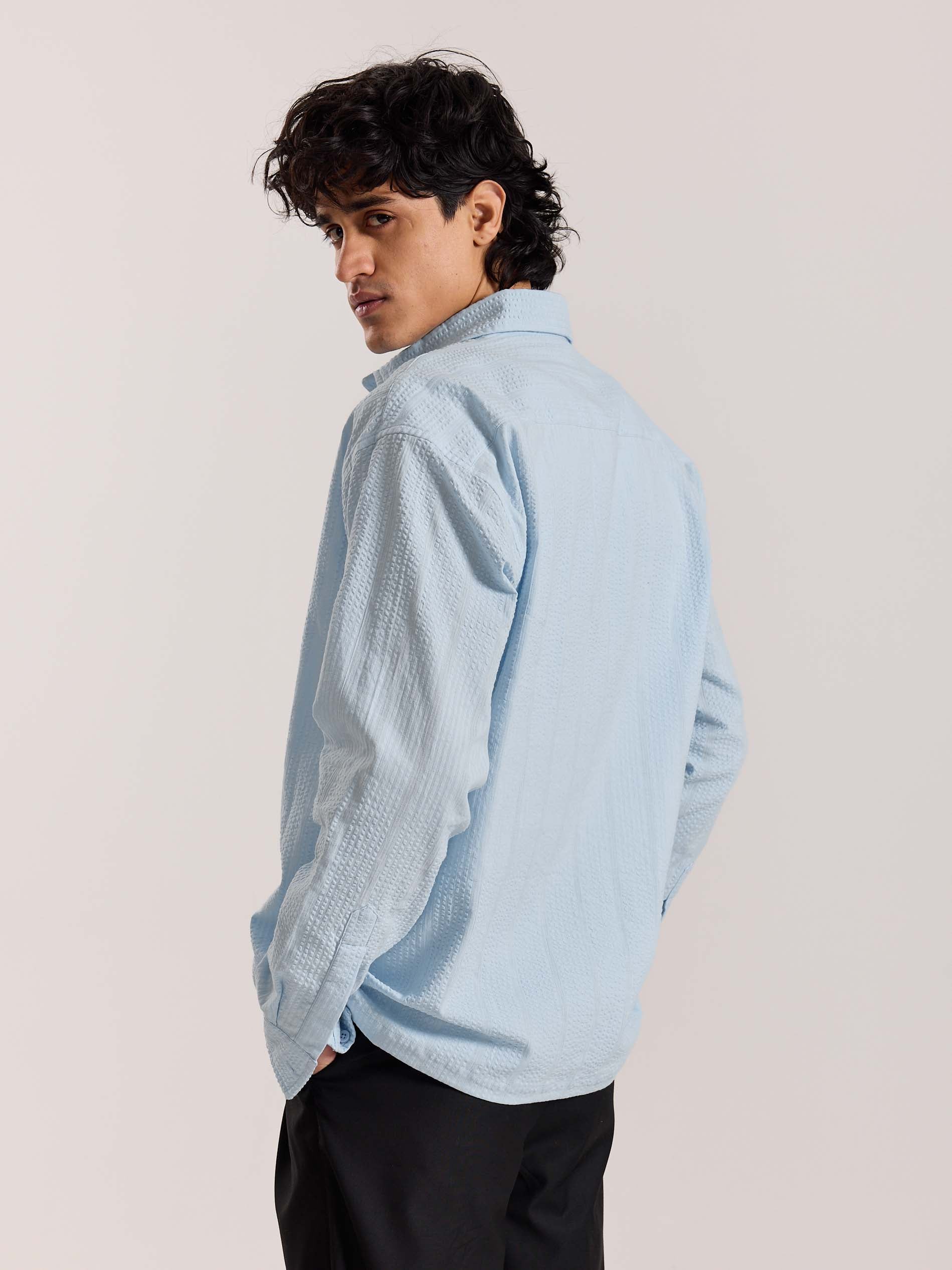 Relaxed Fit Powder Blue Textured Shirt - Image 6