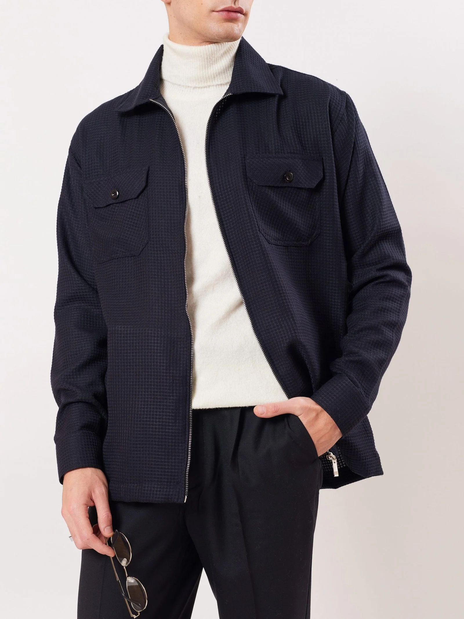 Relaxed Fit Textured Zipper Jacket - Image 4