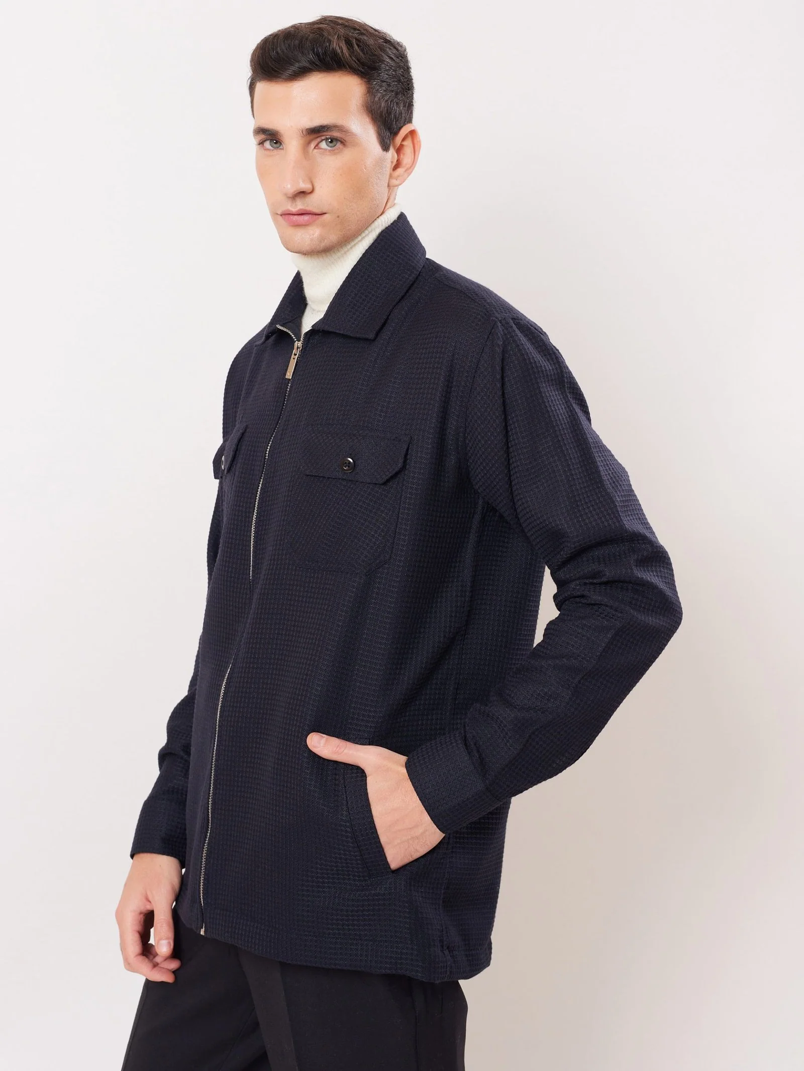 Relaxed Fit Textured Zipper Jacket - Image 5