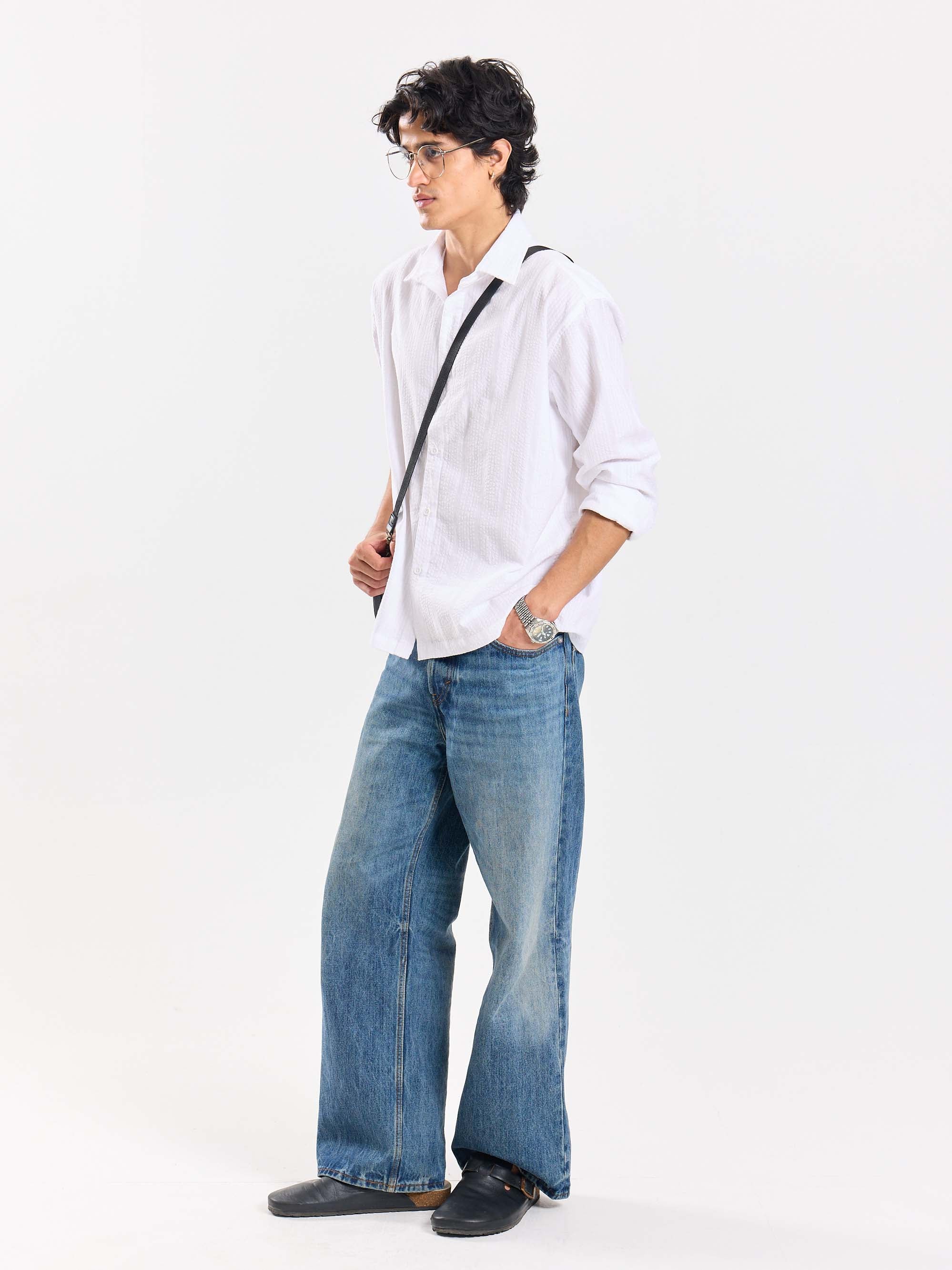 Relaxed Fit White Textured Shirt - Image 4