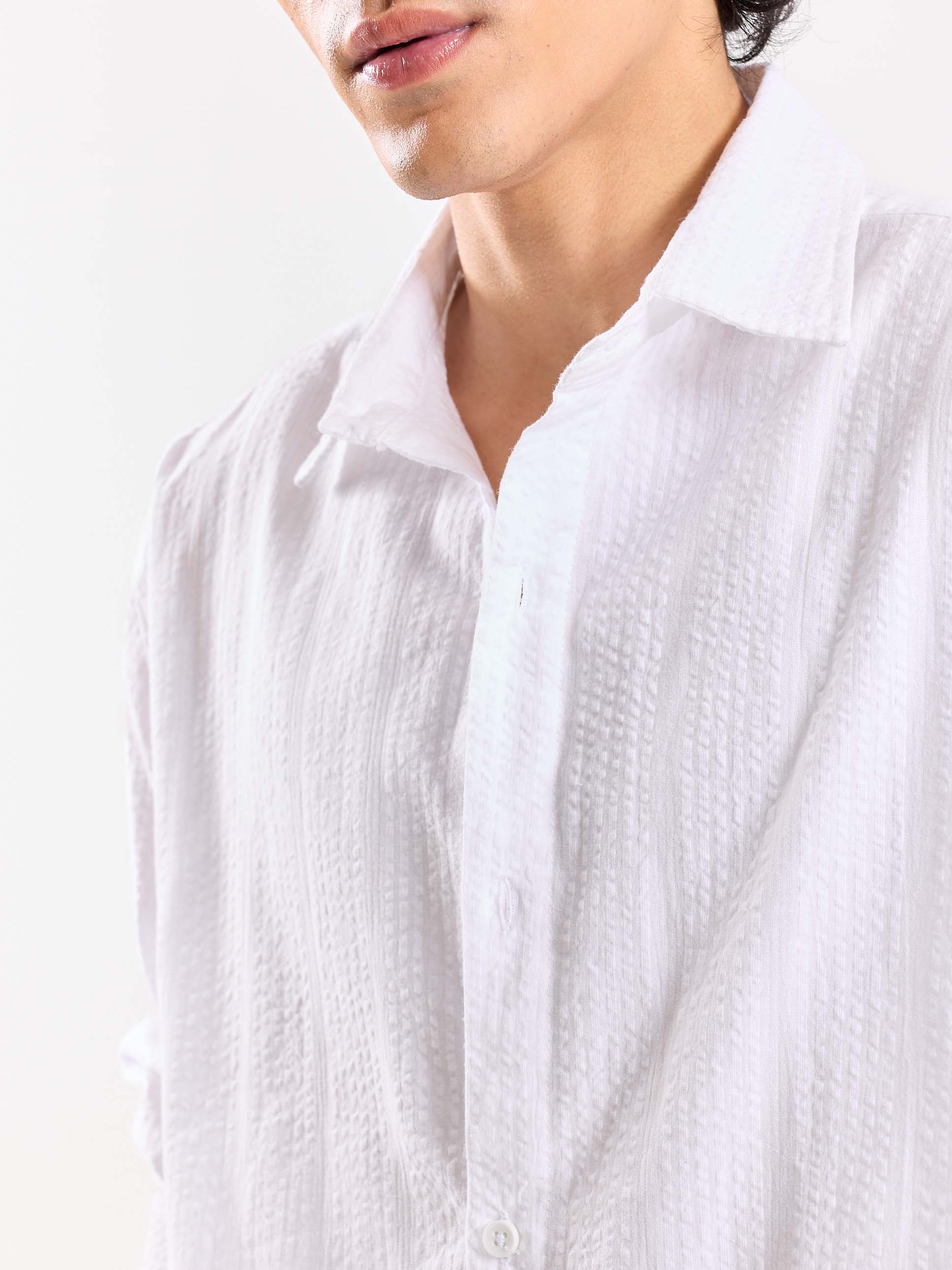 Relaxed Fit White Textured Shirt - Image 6
