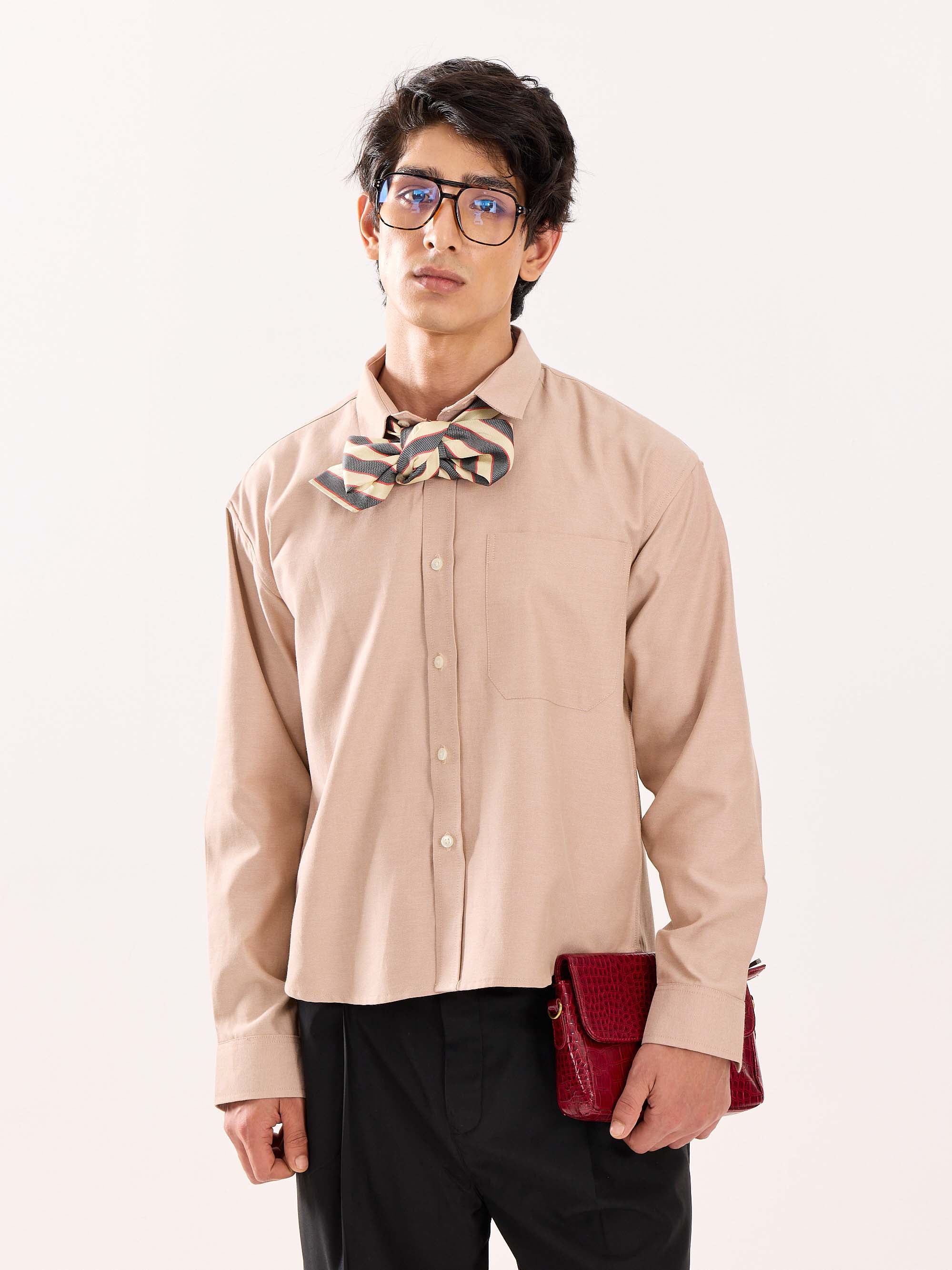 Rose Gold Oversized Cropped Shirt - Image 3