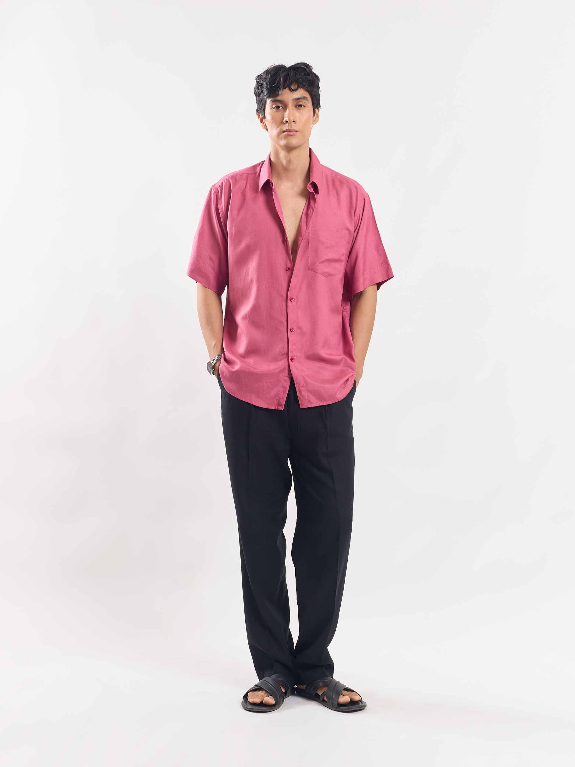 Rose Pink Half Sleeve Linen Shirt - Image 2