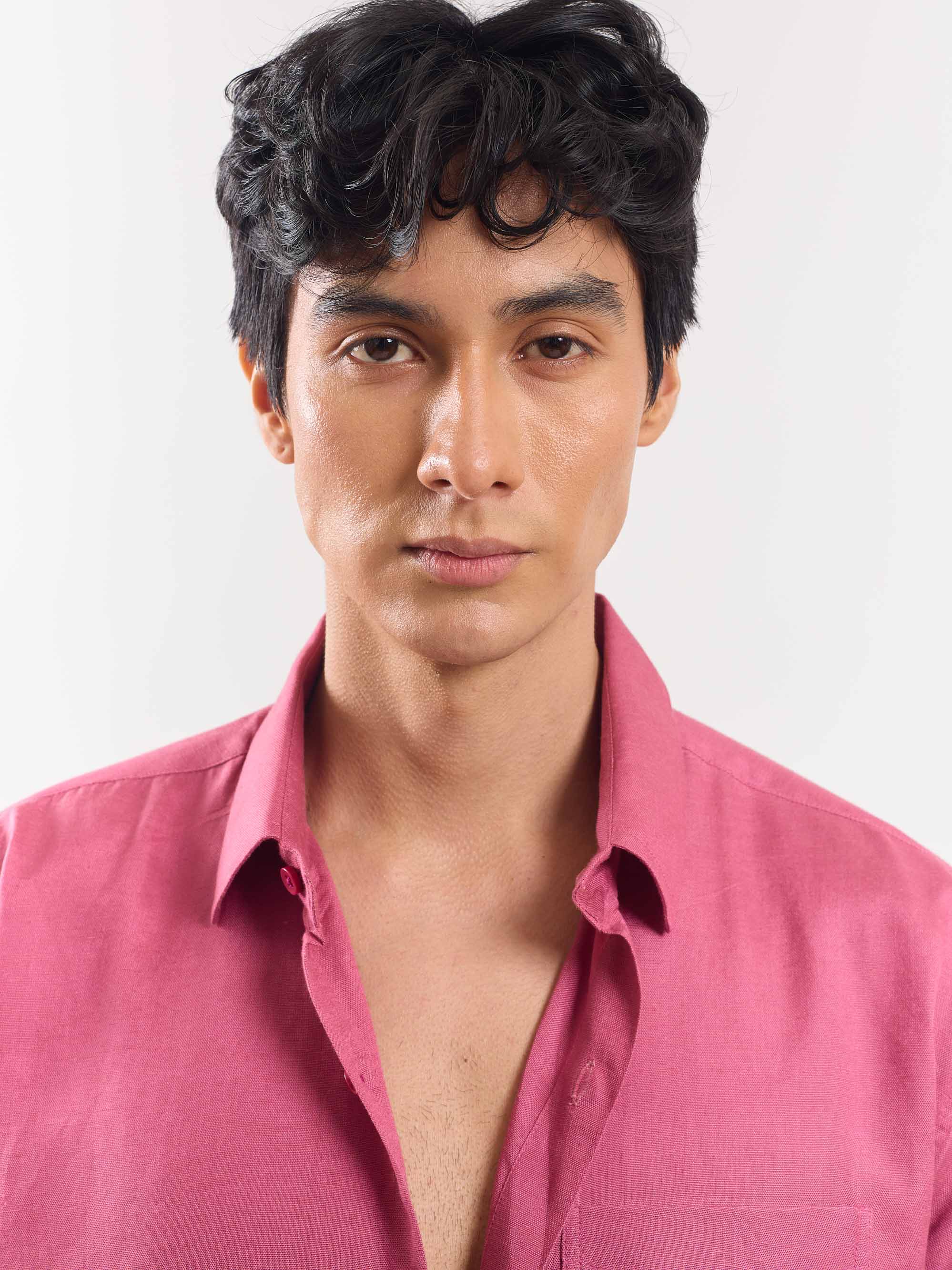 Rose Pink Half Sleeve Linen Shirt - Image 4