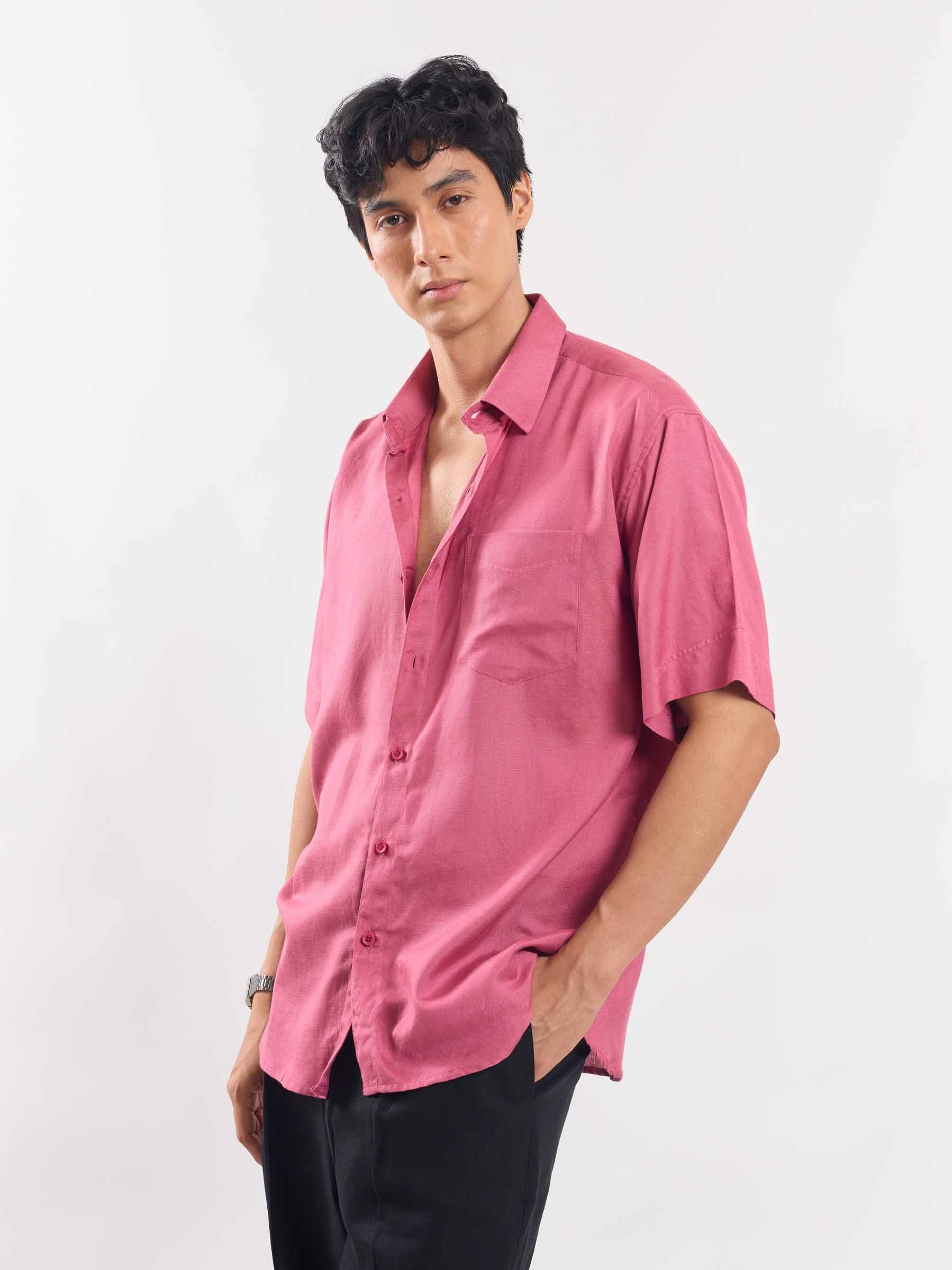 Rose Pink Half Sleeve Linen Shirt - Image 5