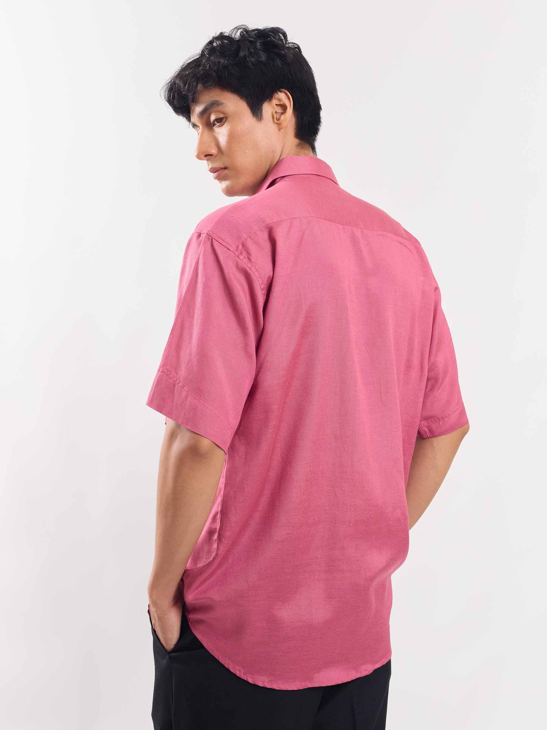 Rose Pink Half Sleeve Linen Shirt - Image 6