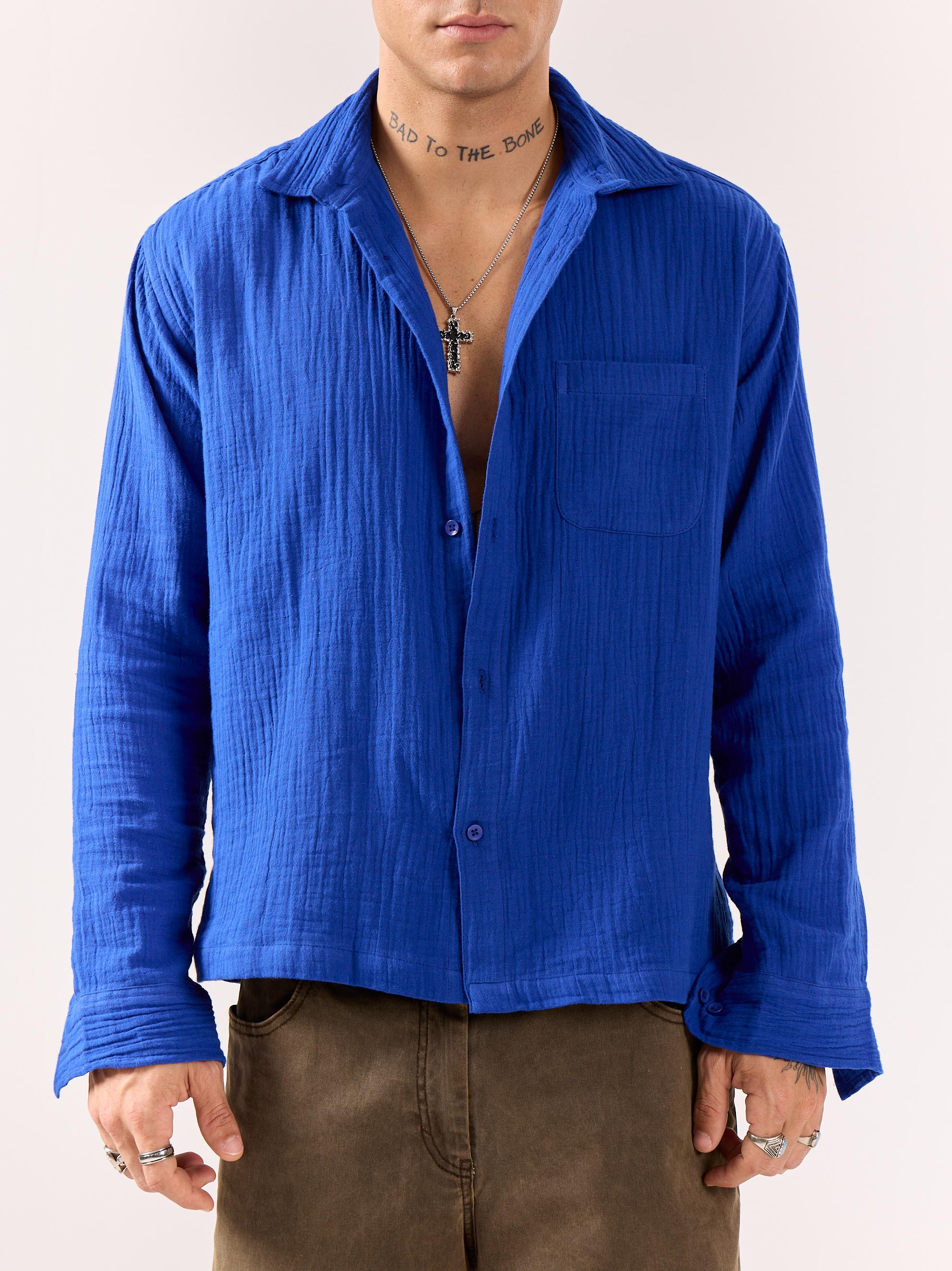 Royal Blue Gauze Holiday Shirt ( Pre-Order ) - Image 3
