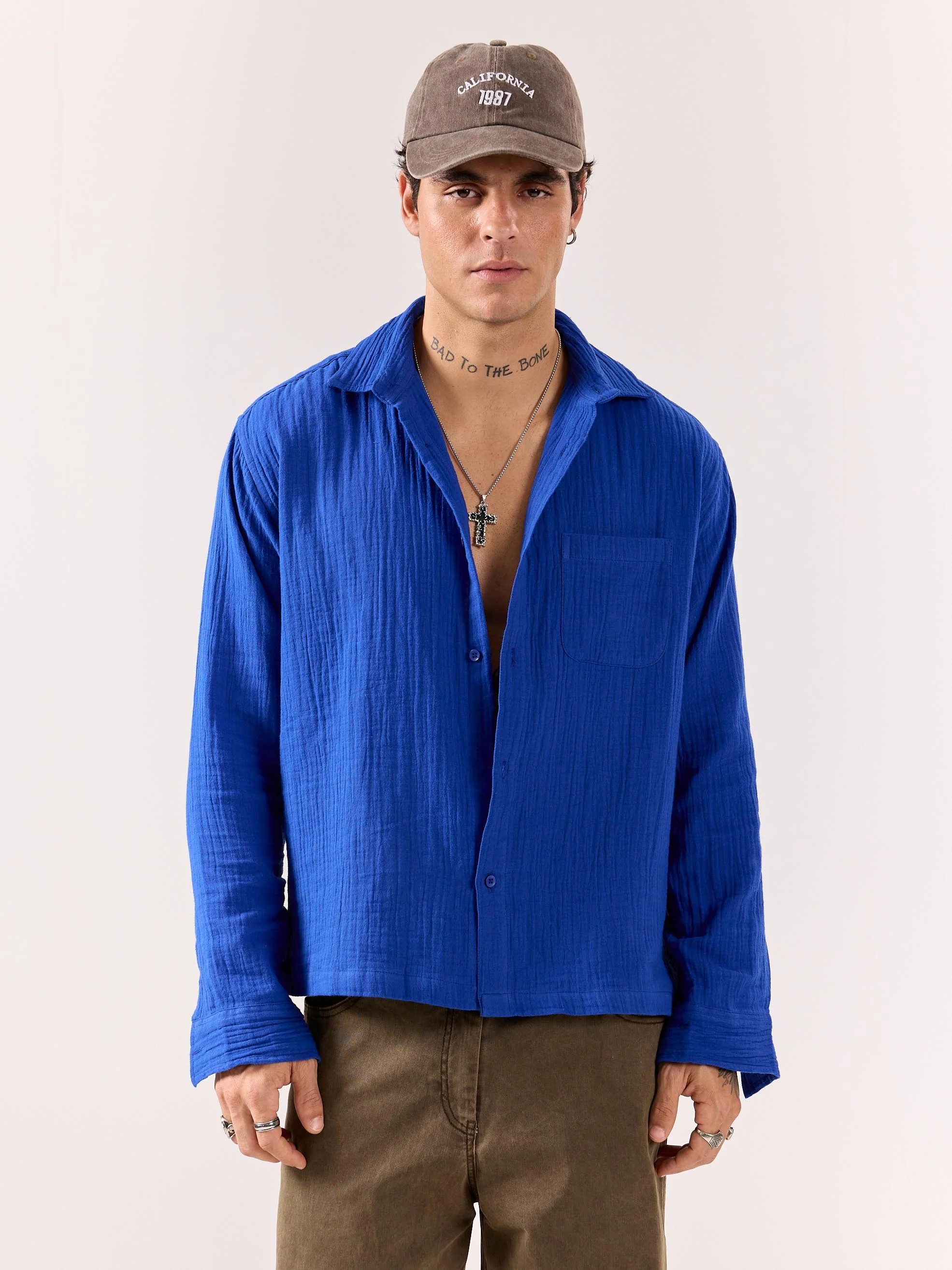 Royal Blue Gauze Holiday Shirt ( Pre-Order ) - Image 5