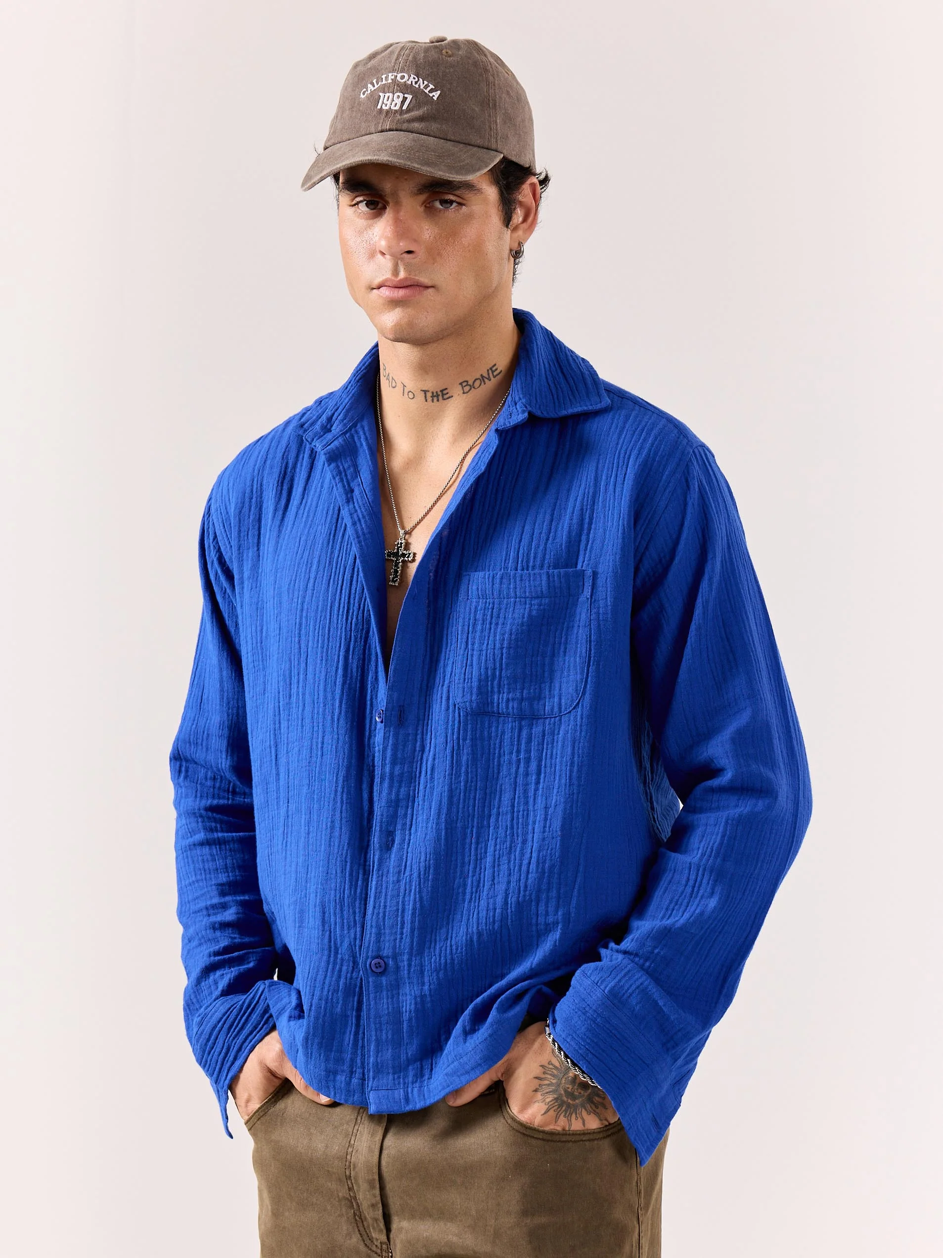 Royal Blue Gauze Holiday Shirt ( Pre-Order ) - Image 6