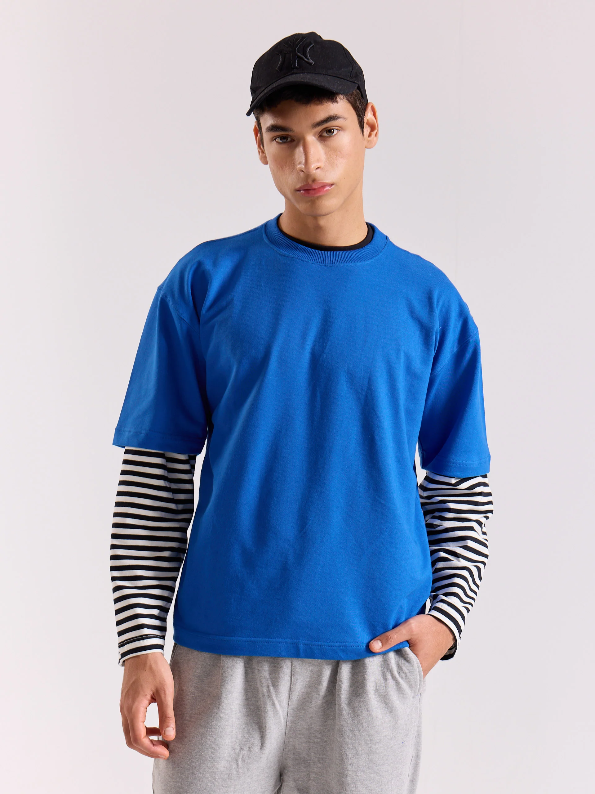 Royal Blue Loose Fit Cropped T-Shirt - Image 3