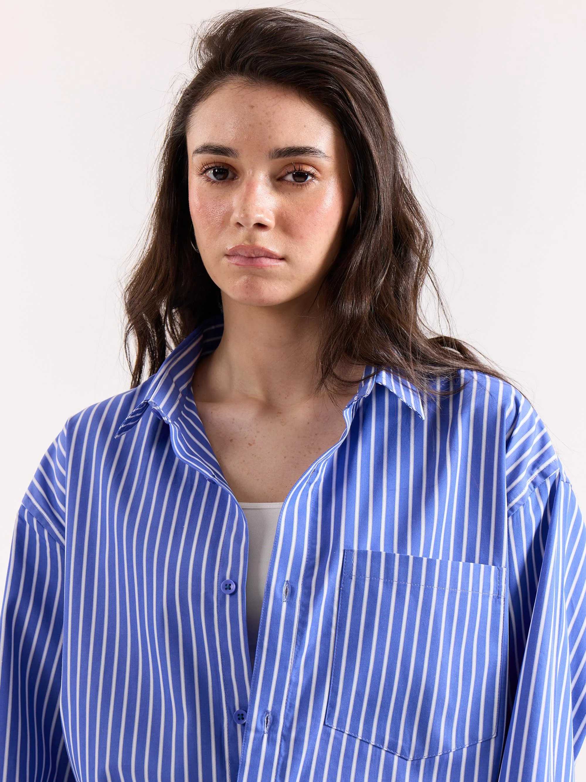 Royal Blue Striped Poplin Oversized Shirt - Image 5