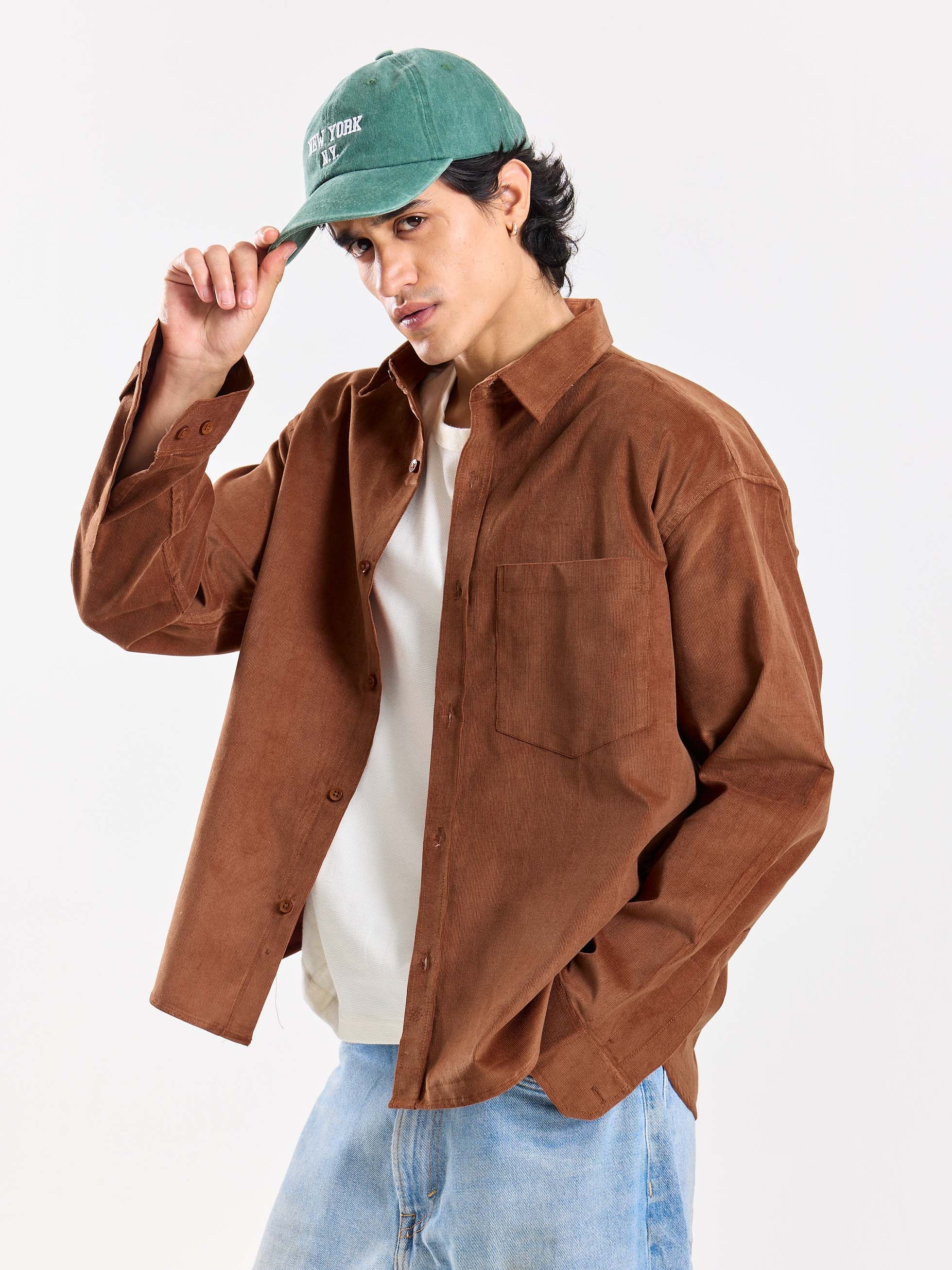 Russet Brown Corduroy Oversized Shirt - Image 4