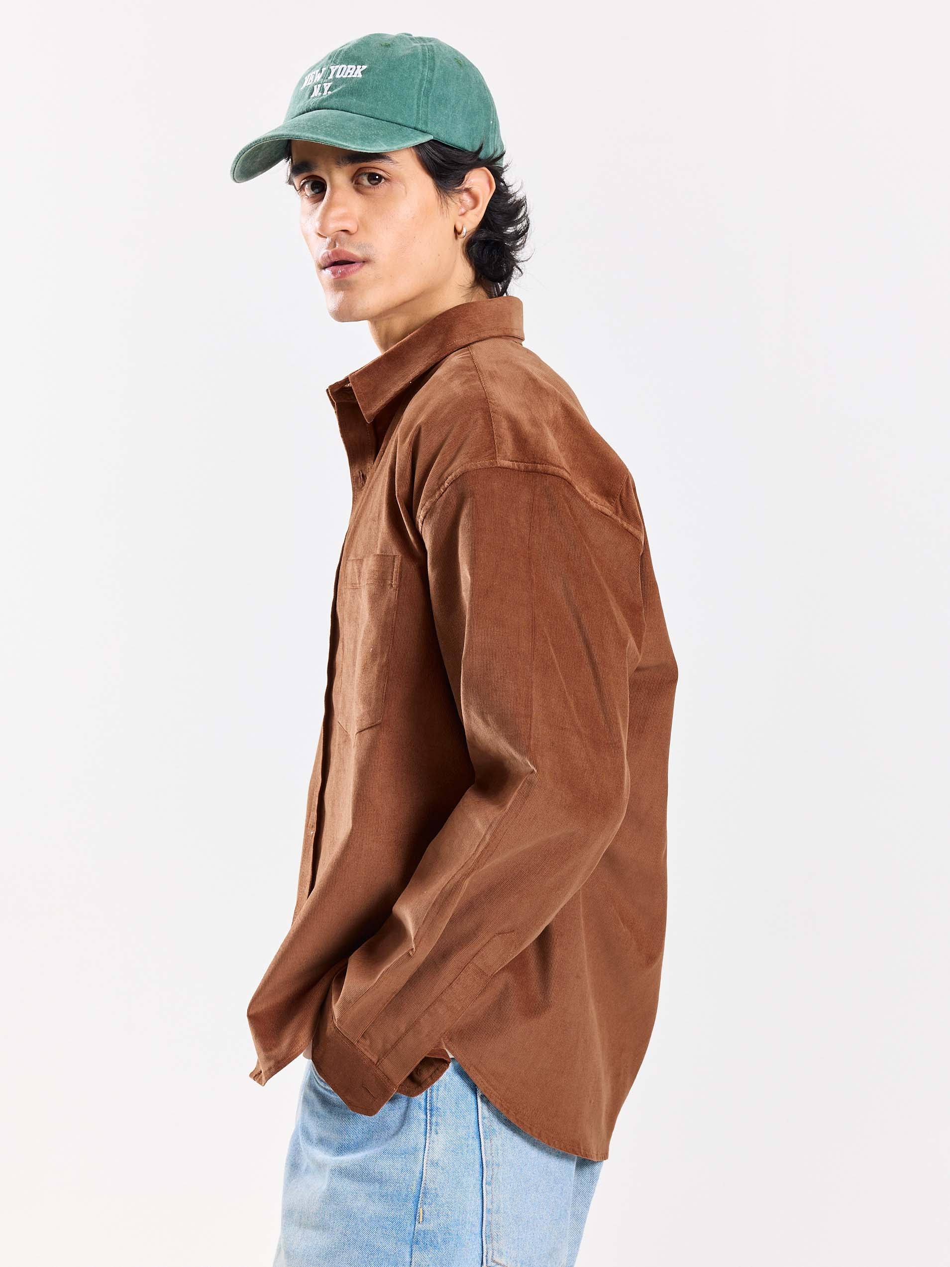 Russet Brown Corduroy Oversized Shirt - Image 5
