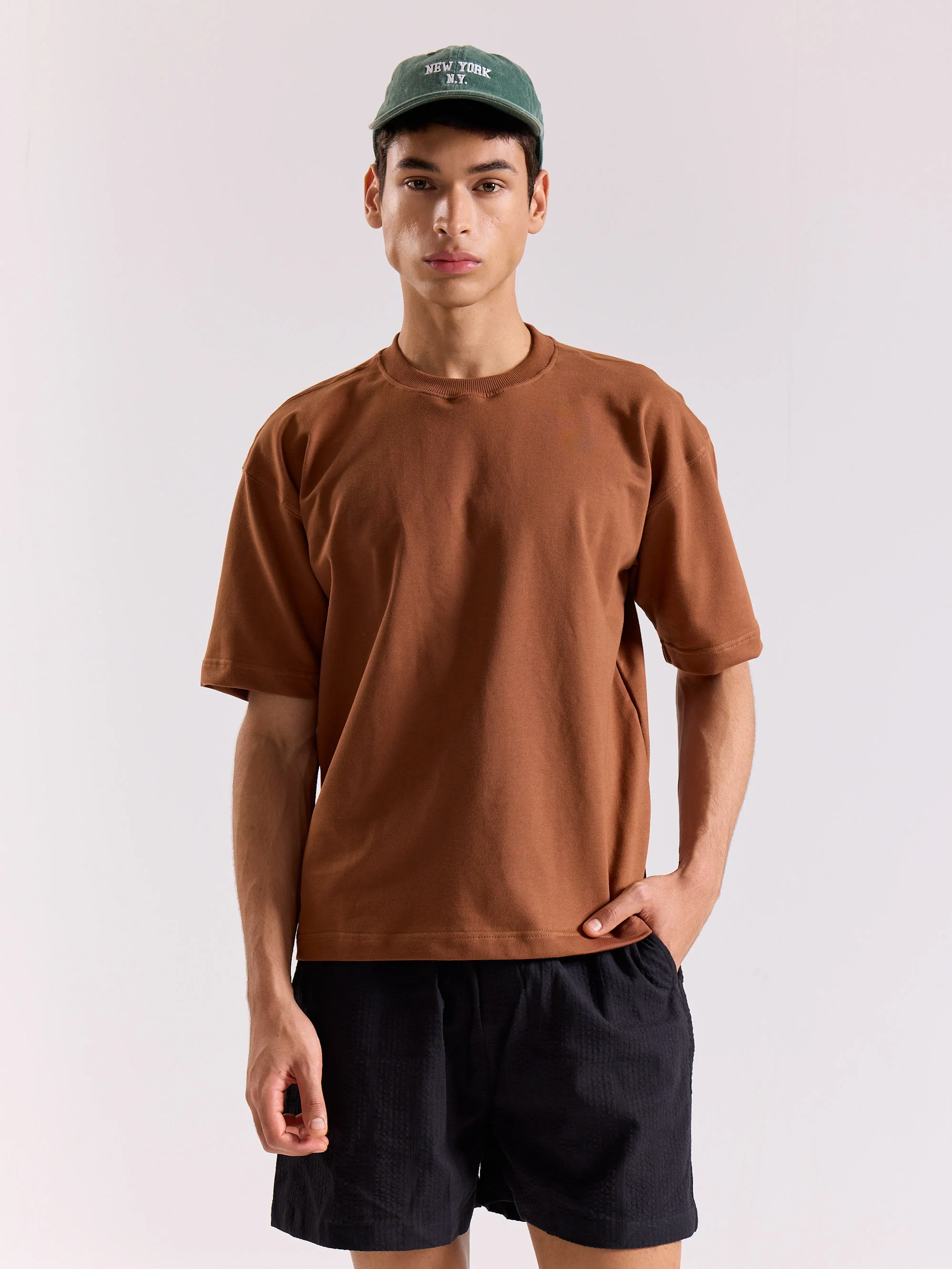 Russet Brown Loose Fit Cropped T-Shirt - Image 3