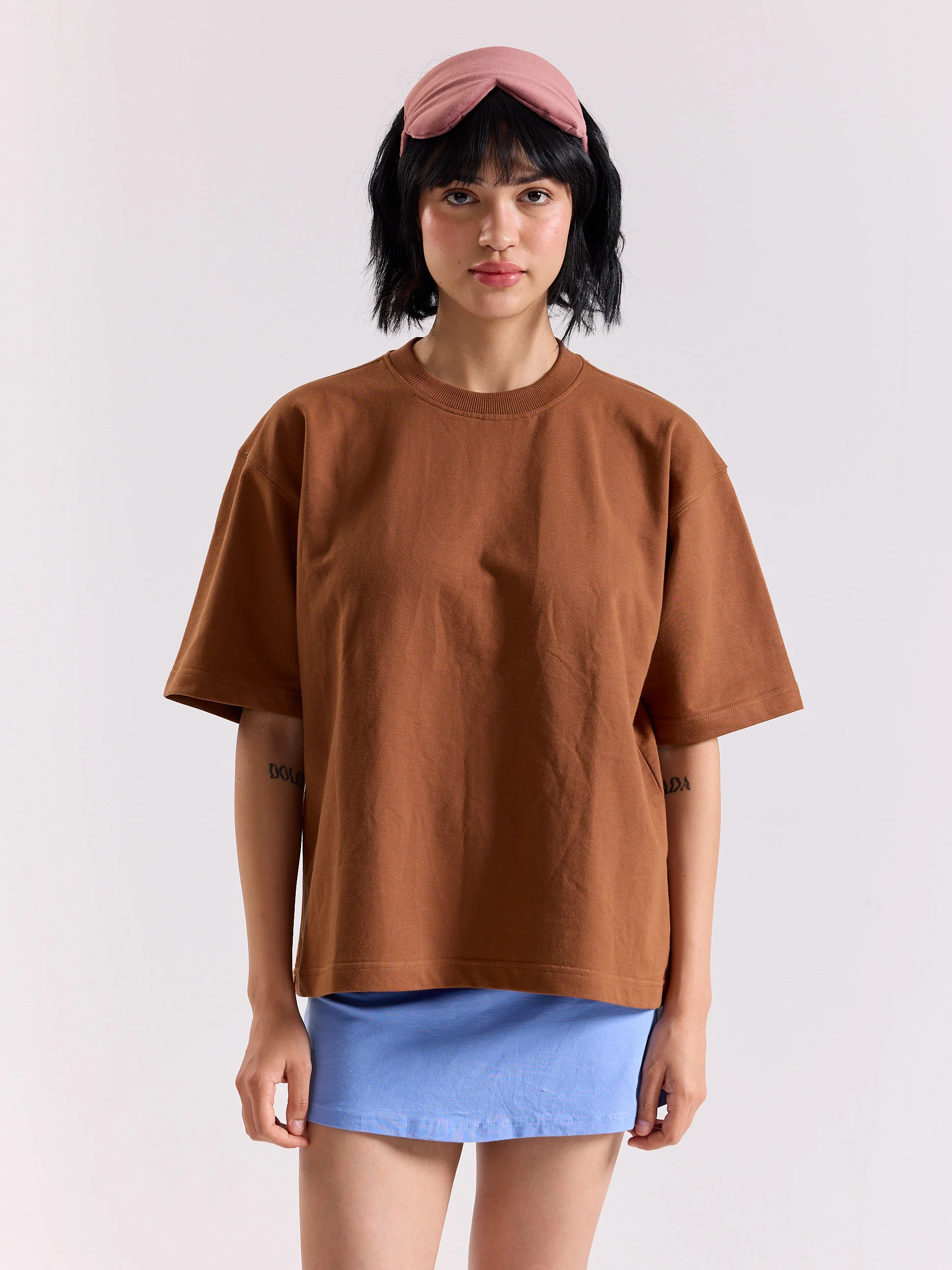 Russet Brown Loose Fit Cropped T-Shirt - Image 4