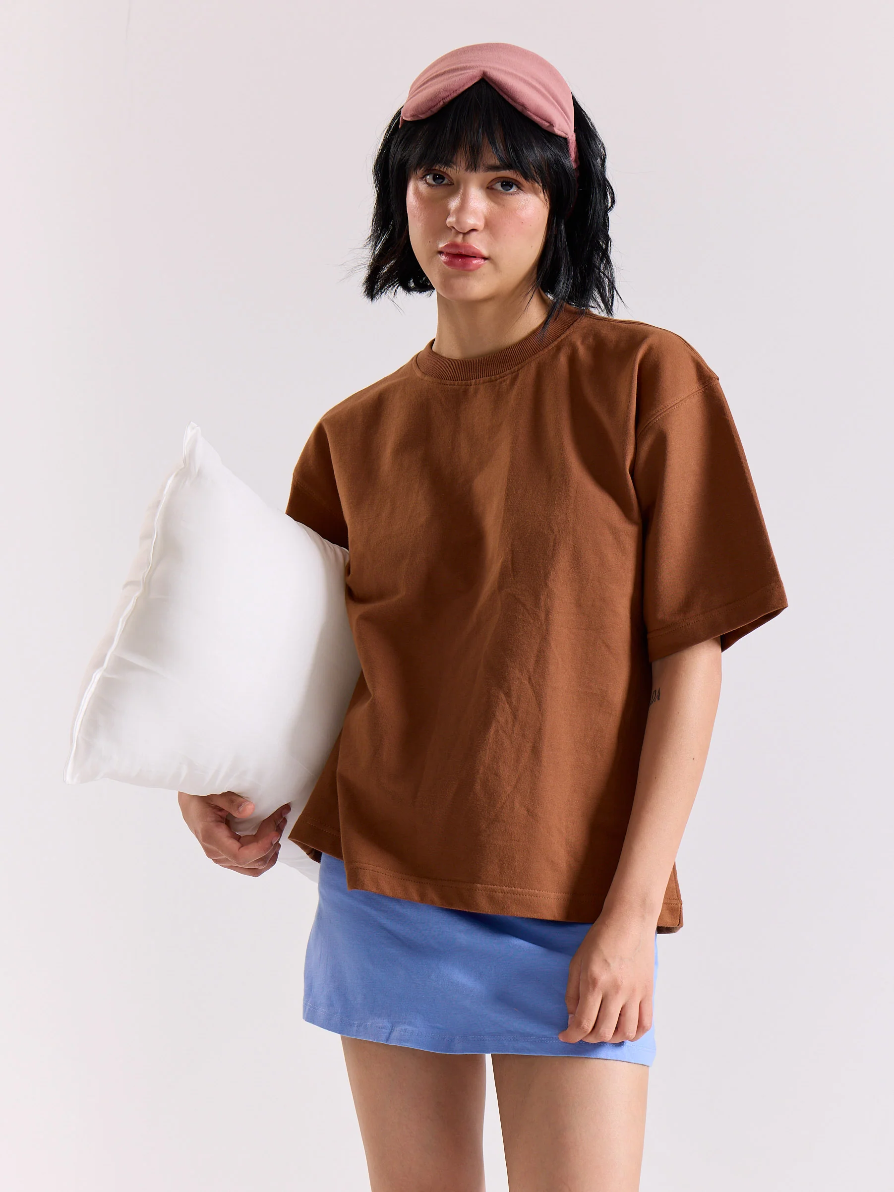Russet Brown Loose Fit Cropped T-Shirt - Image 6