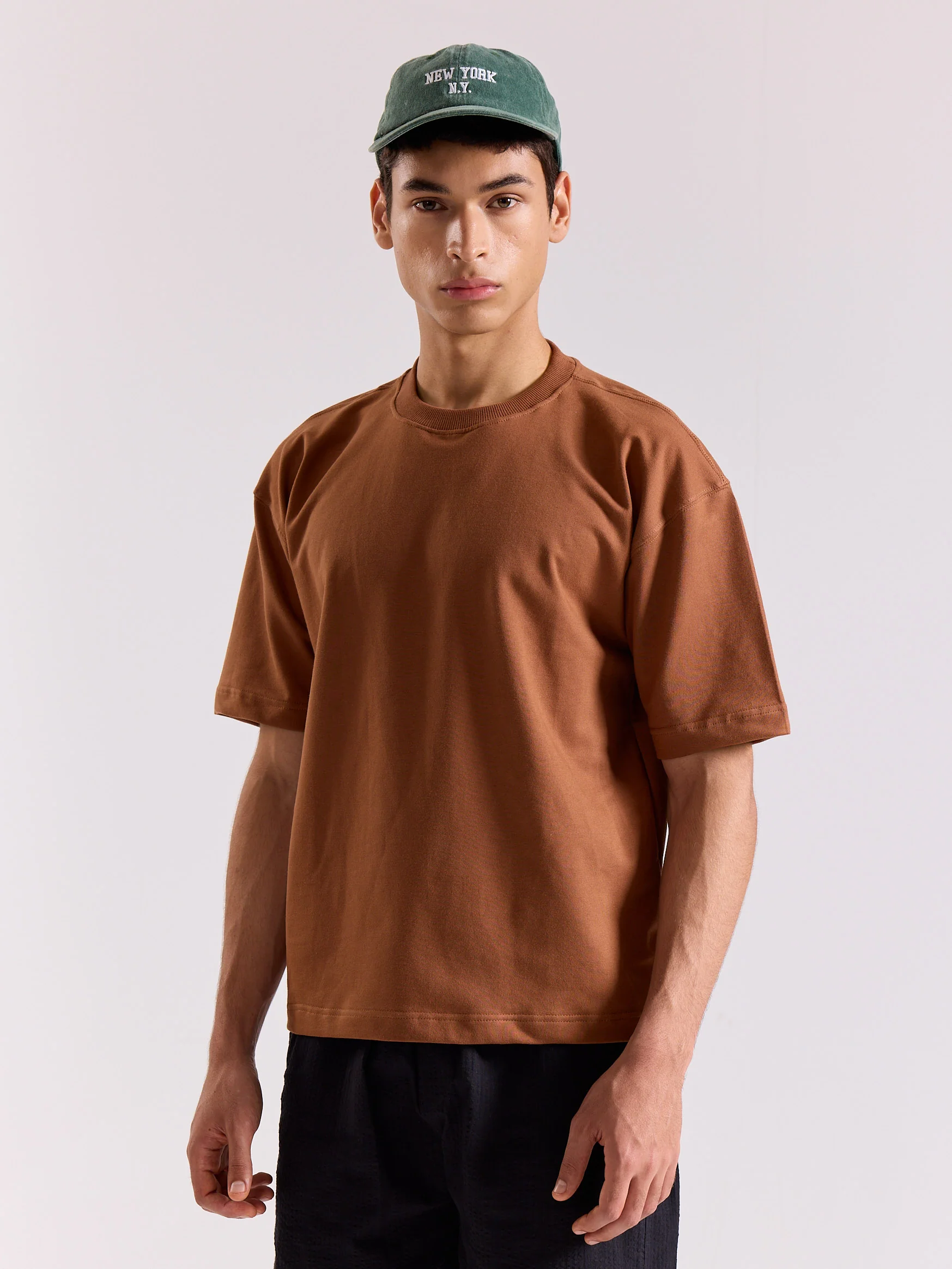 Russet Brown Loose Fit Cropped T-Shirt - Image 7