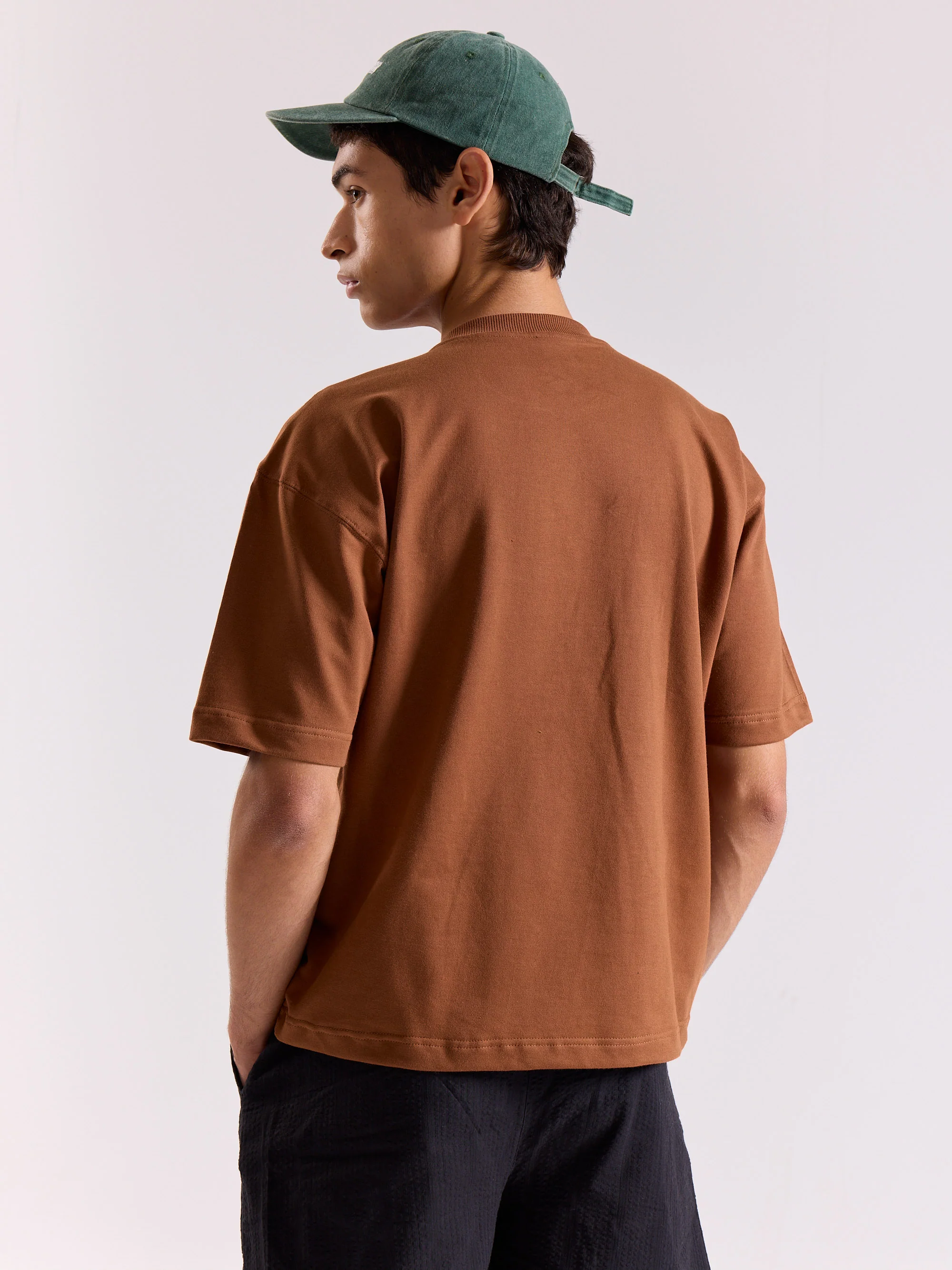 Russet Brown Loose Fit Cropped T-Shirt - Image 8
