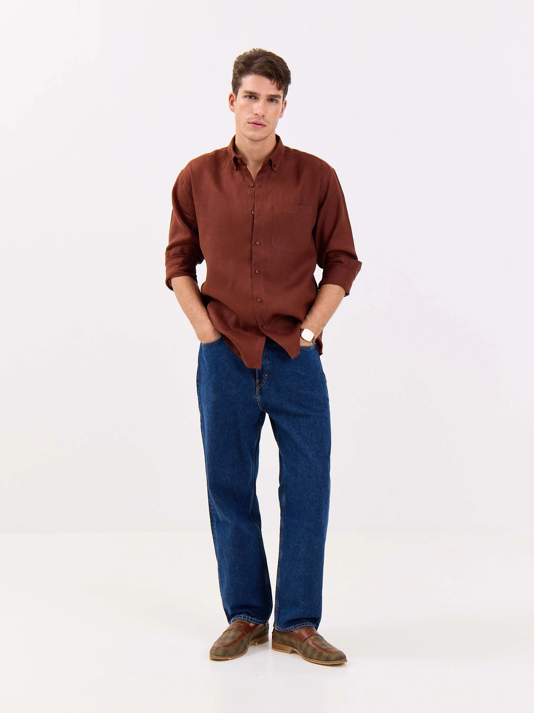 Rust Brown Irish Linen Shirt - Image 4