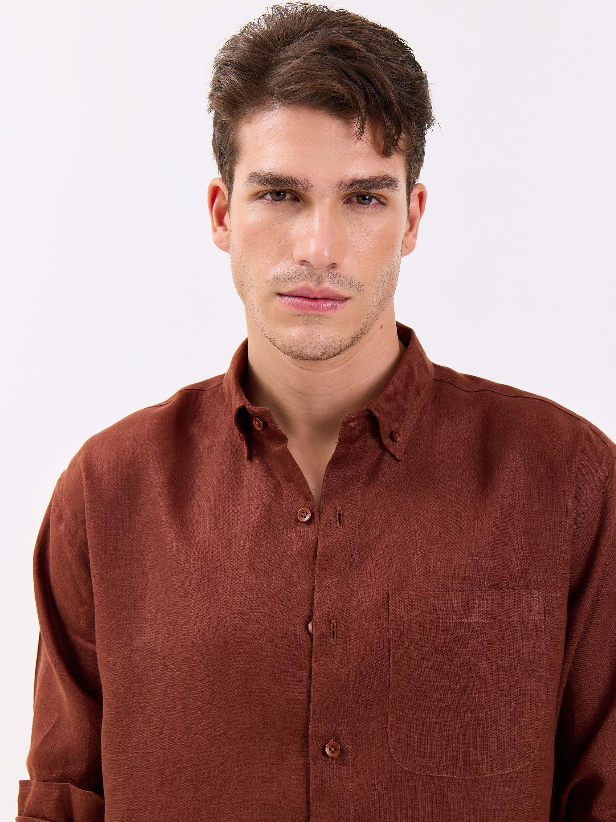 Rust Brown Irish Linen Shirt - Image 5