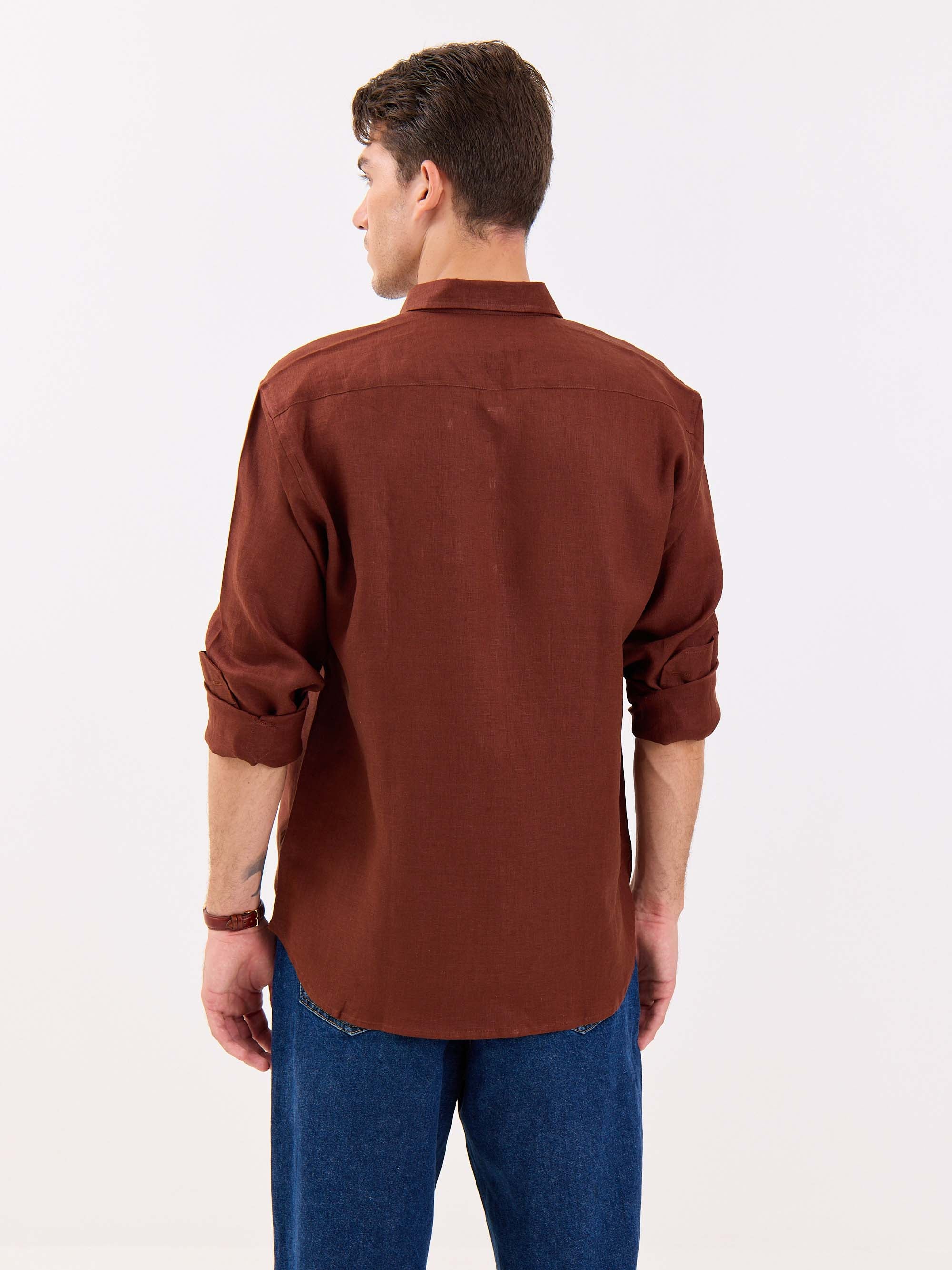 Rust Brown Irish Linen Shirt - Image 7