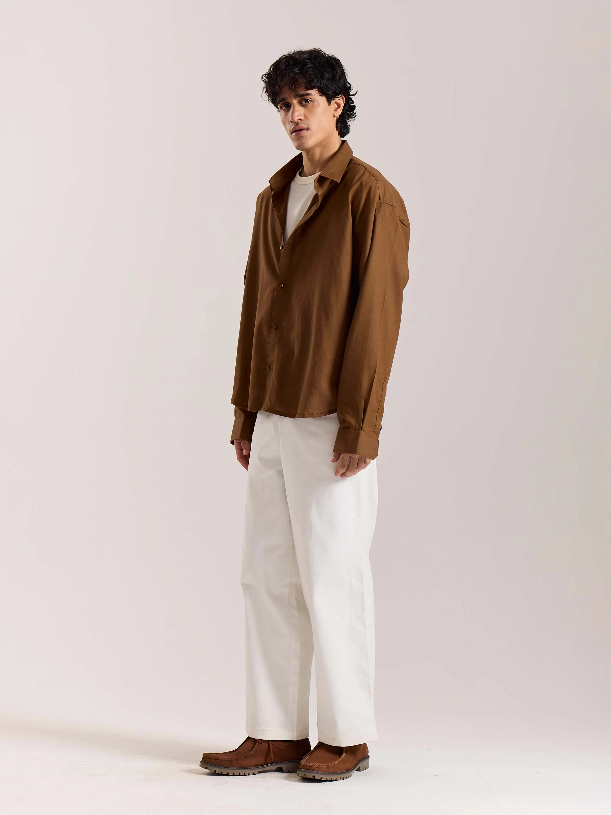 Rust Brown Linen Cropped Shirt - Image 4