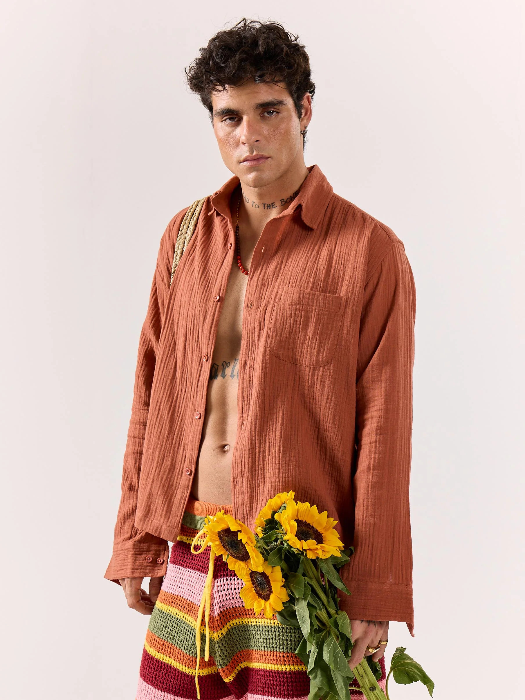 Rust Gauze Holiday Shirt - Image 2