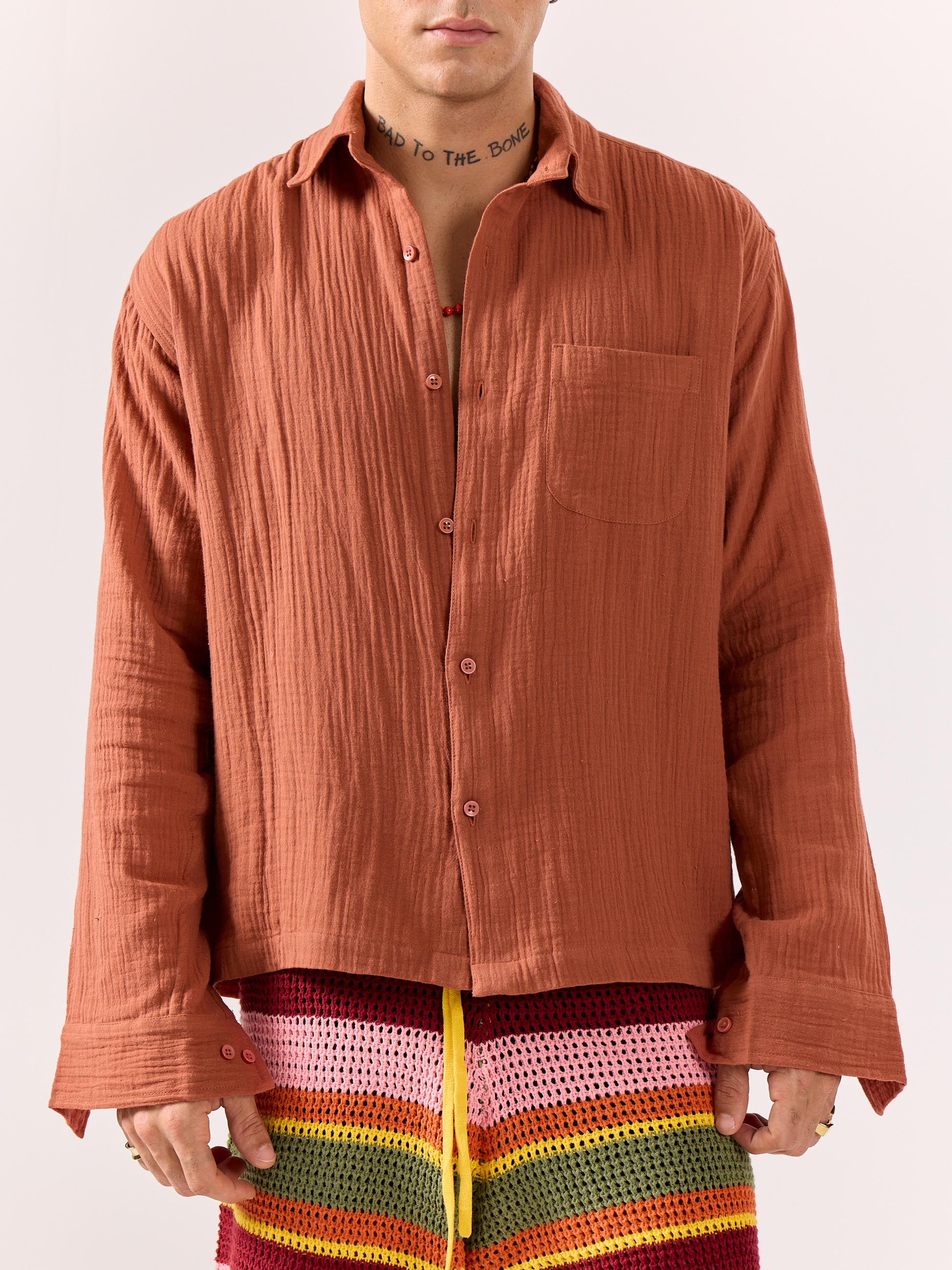 Rust Gauze Holiday Shirt - Image 3