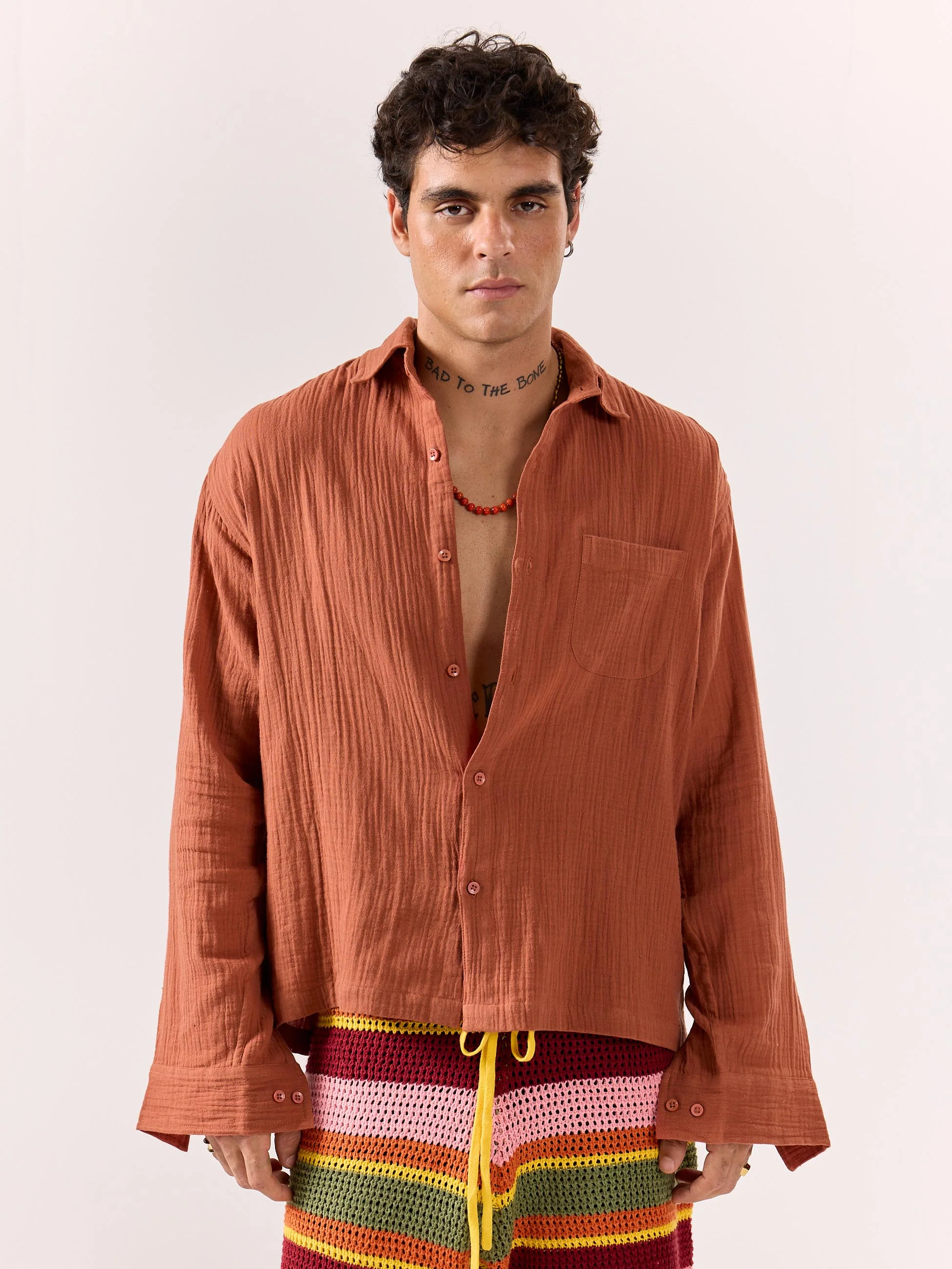 Rust Gauze Holiday Shirt - Image 5